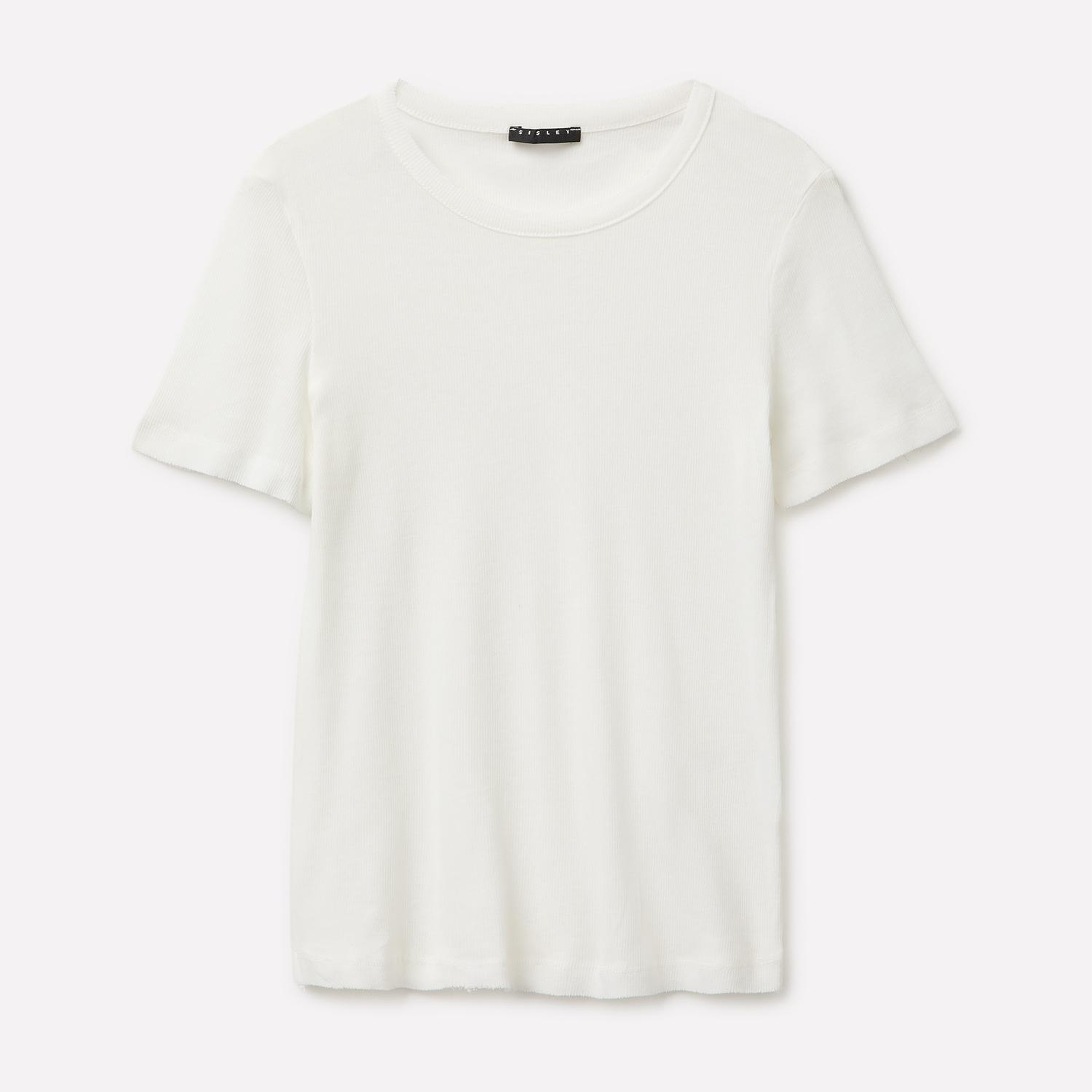Kadın Krem %100 Pamuk Etek ve Kol Ucu Çift Katmanlı T-Shirt
