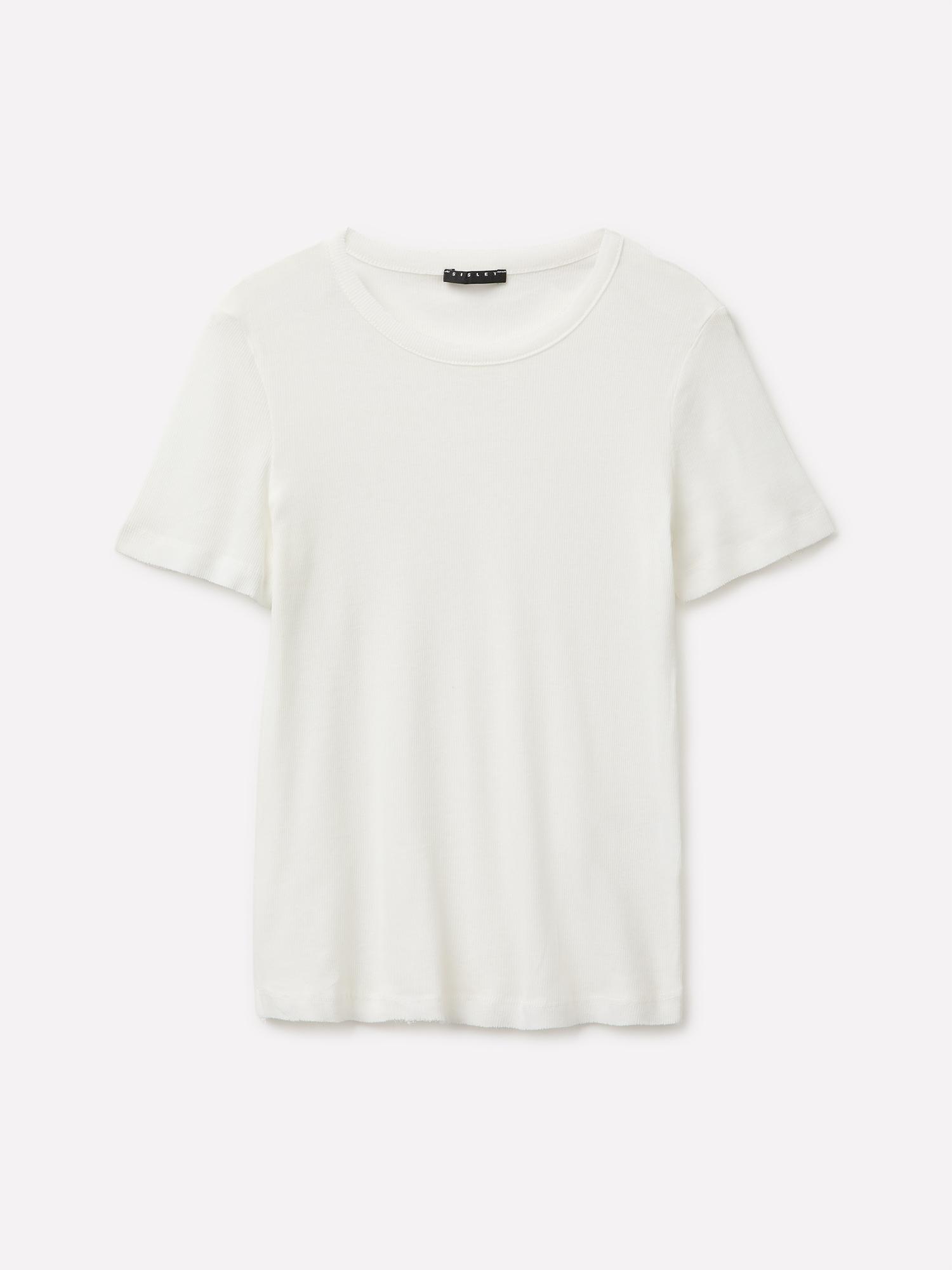 Kadın Krem %100 Pamuk Etek ve Kol Ucu Çift Katmanlı T-Shirt
