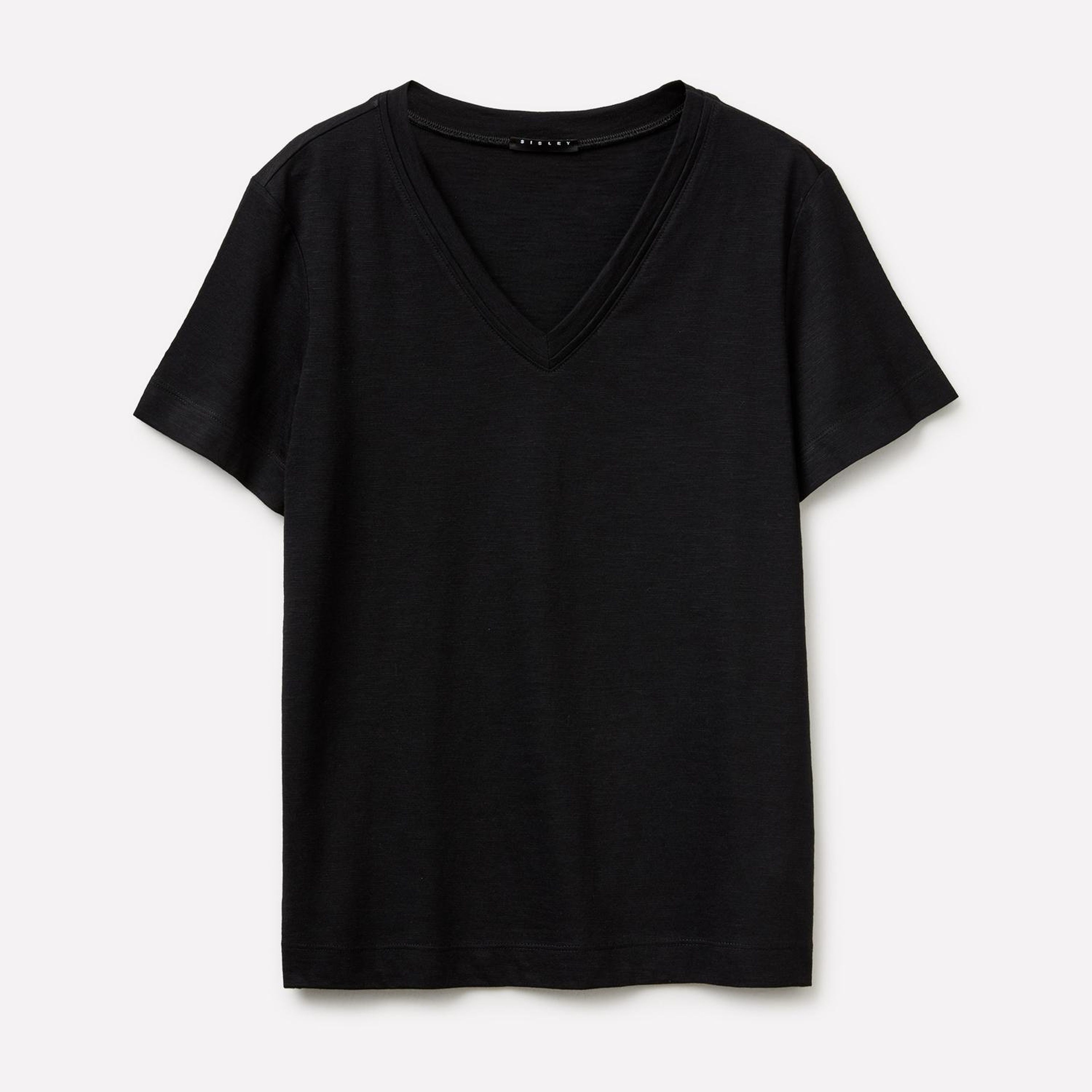 Kadın Siyah Pamuk ve Modal Karışımlı V Yaka T-Shirt