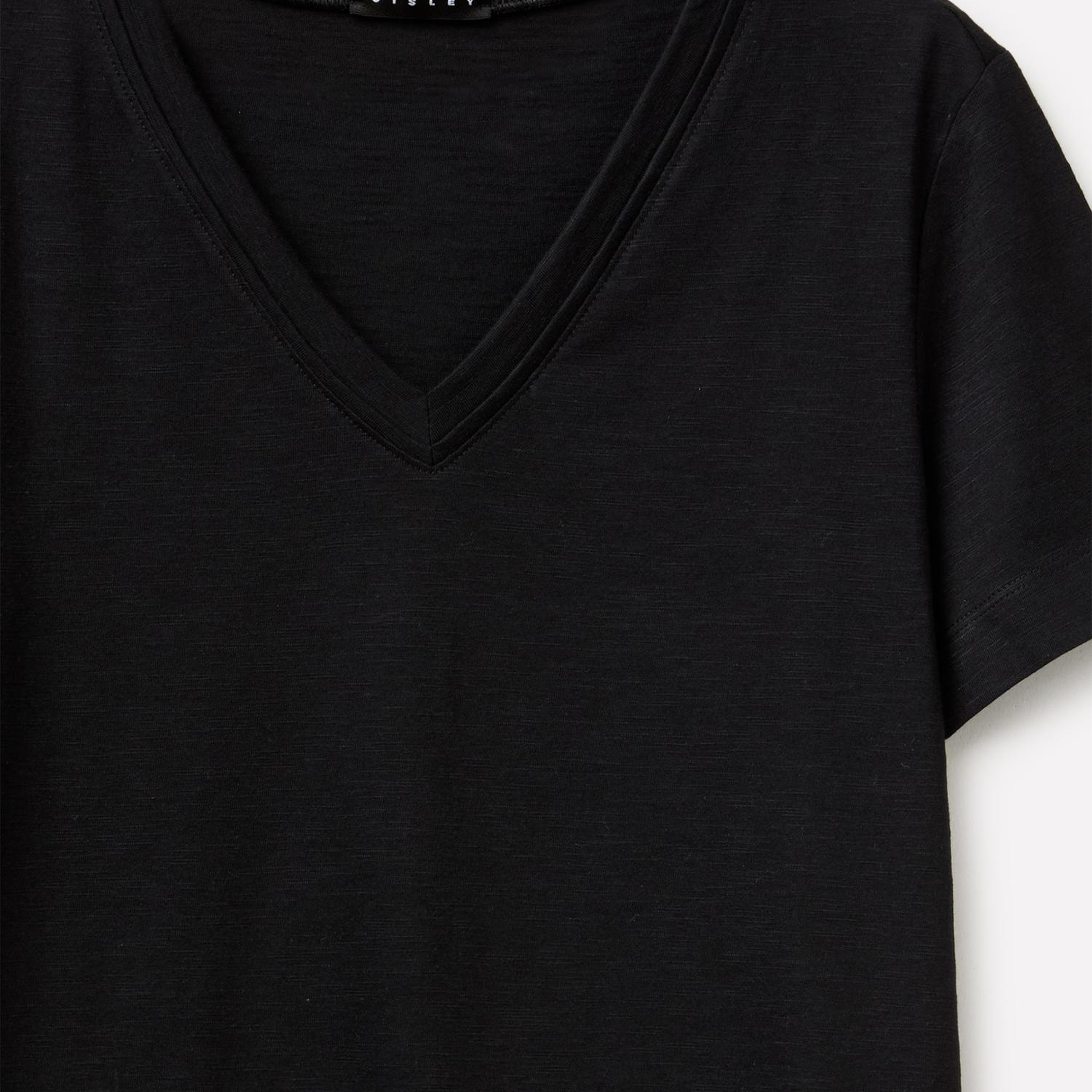 Kadın Siyah Pamuk ve Modal Karışımlı V Yaka T-Shirt