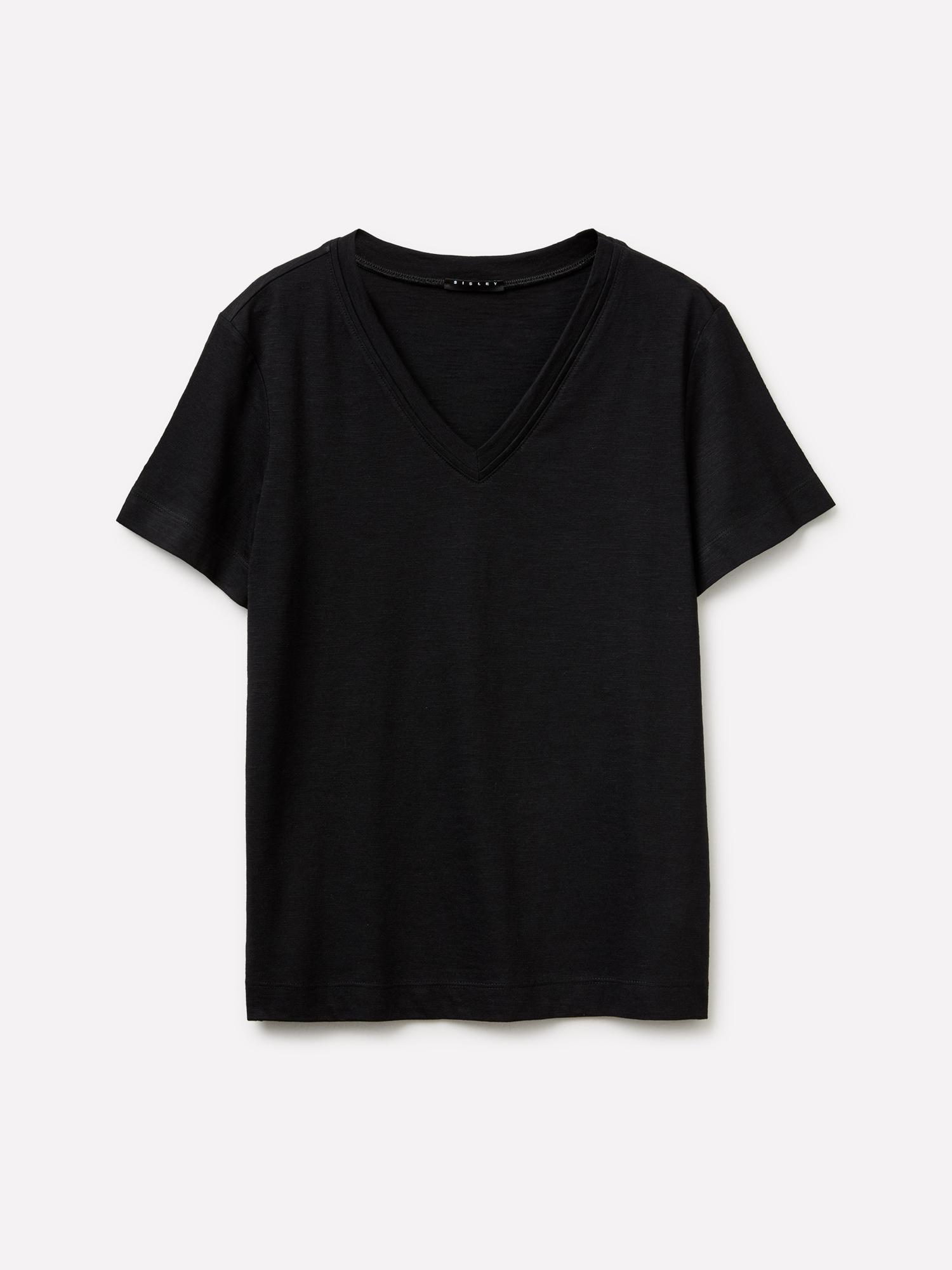 Kadın Siyah Pamuk ve Modal Karışımlı V Yaka T-Shirt