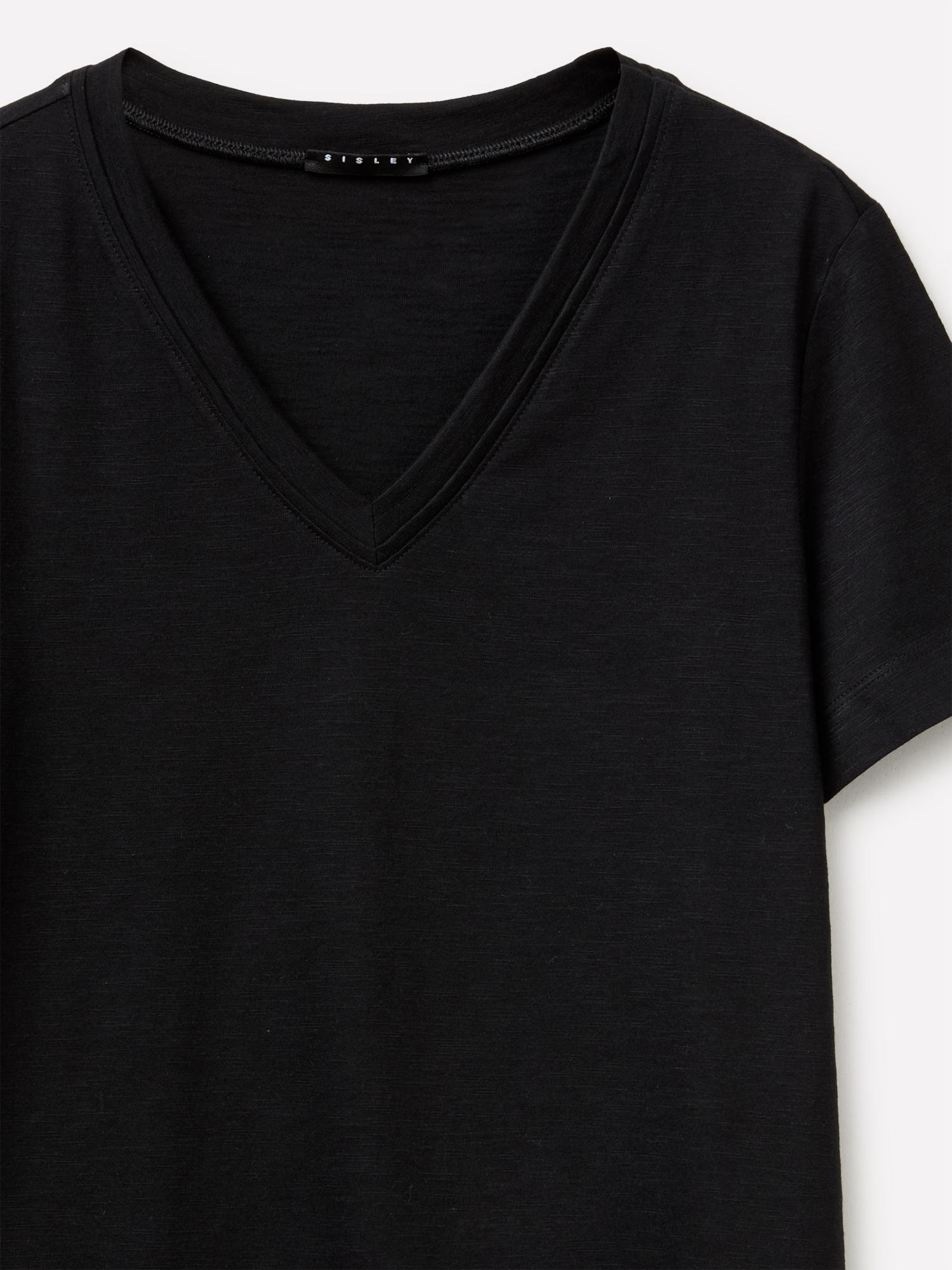 Kadın Siyah Pamuk ve Modal Karışımlı V Yaka T-Shirt