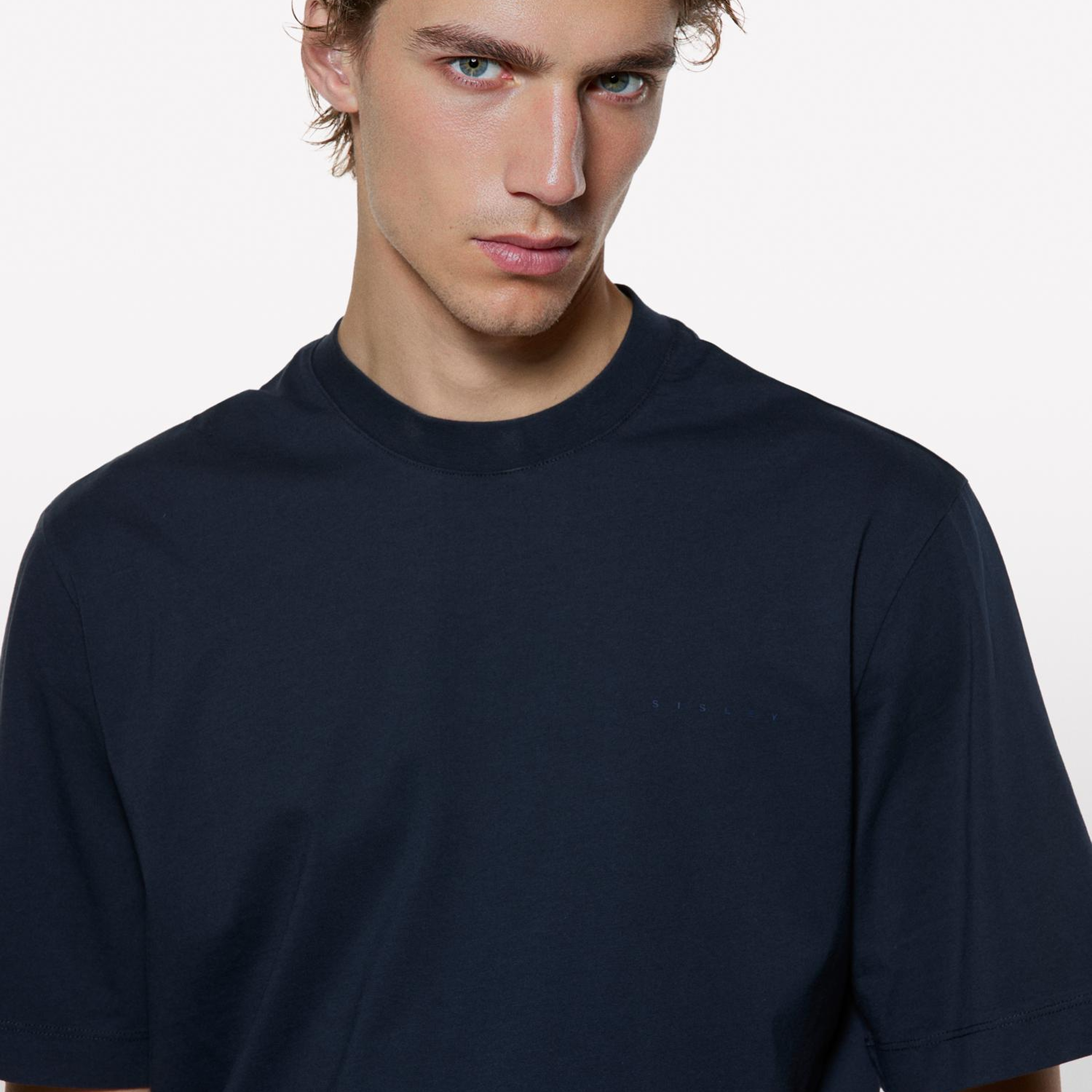 Erkek Lacivert %100 Pamuk Etiket Detaylı Bisiklet Yaka T-Shirt