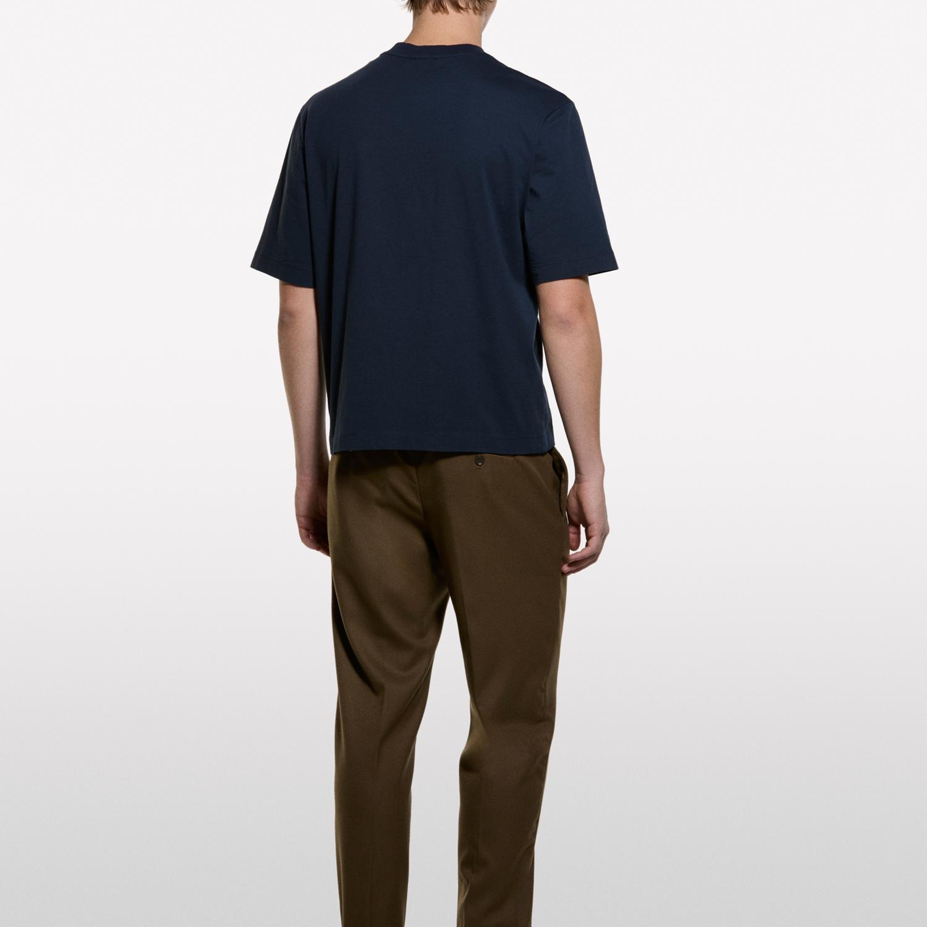 Erkek Lacivert %100 Pamuk Etiket Detaylı Bisiklet Yaka T-Shirt