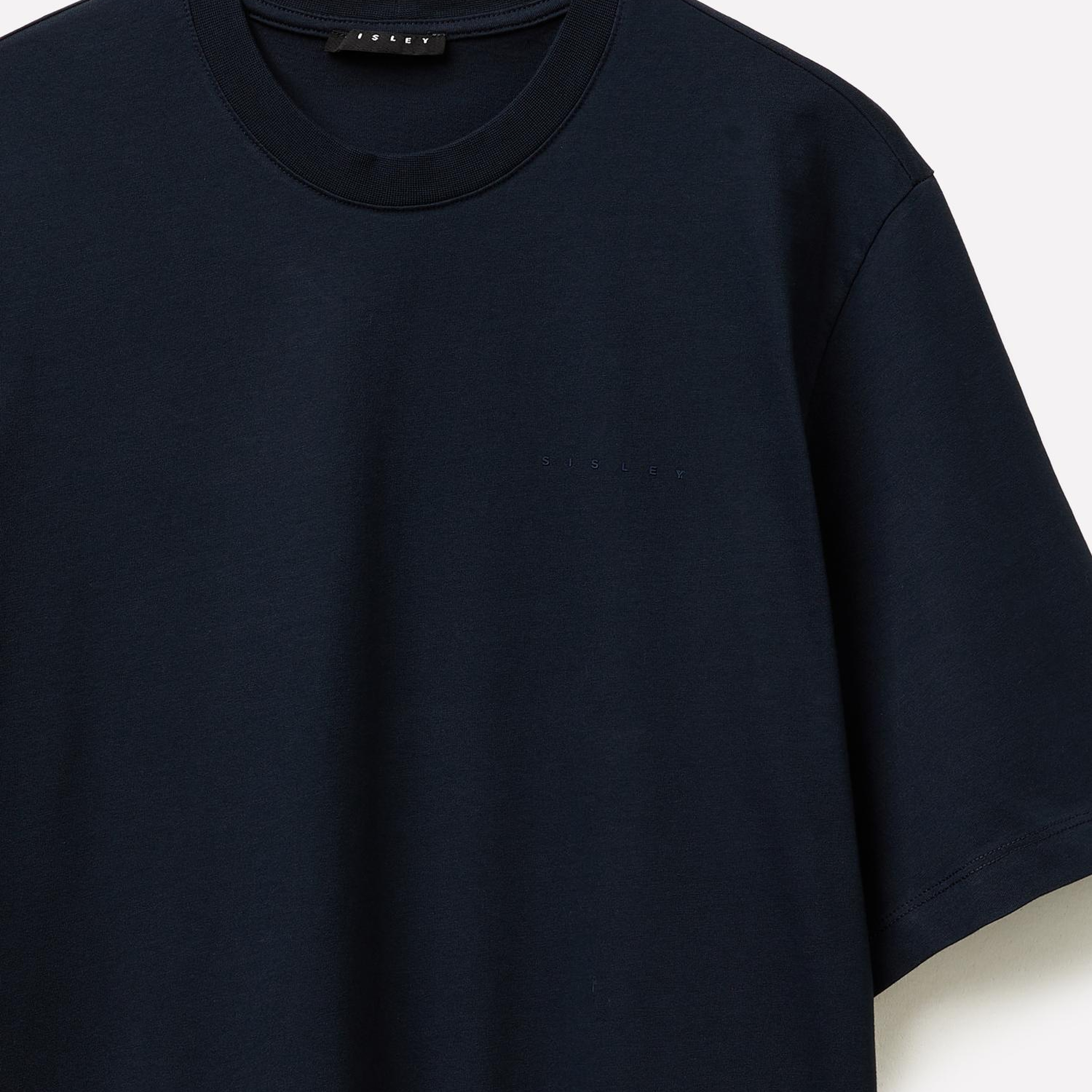 Erkek Lacivert %100 Pamuk Etiket Detaylı Bisiklet Yaka T-Shirt