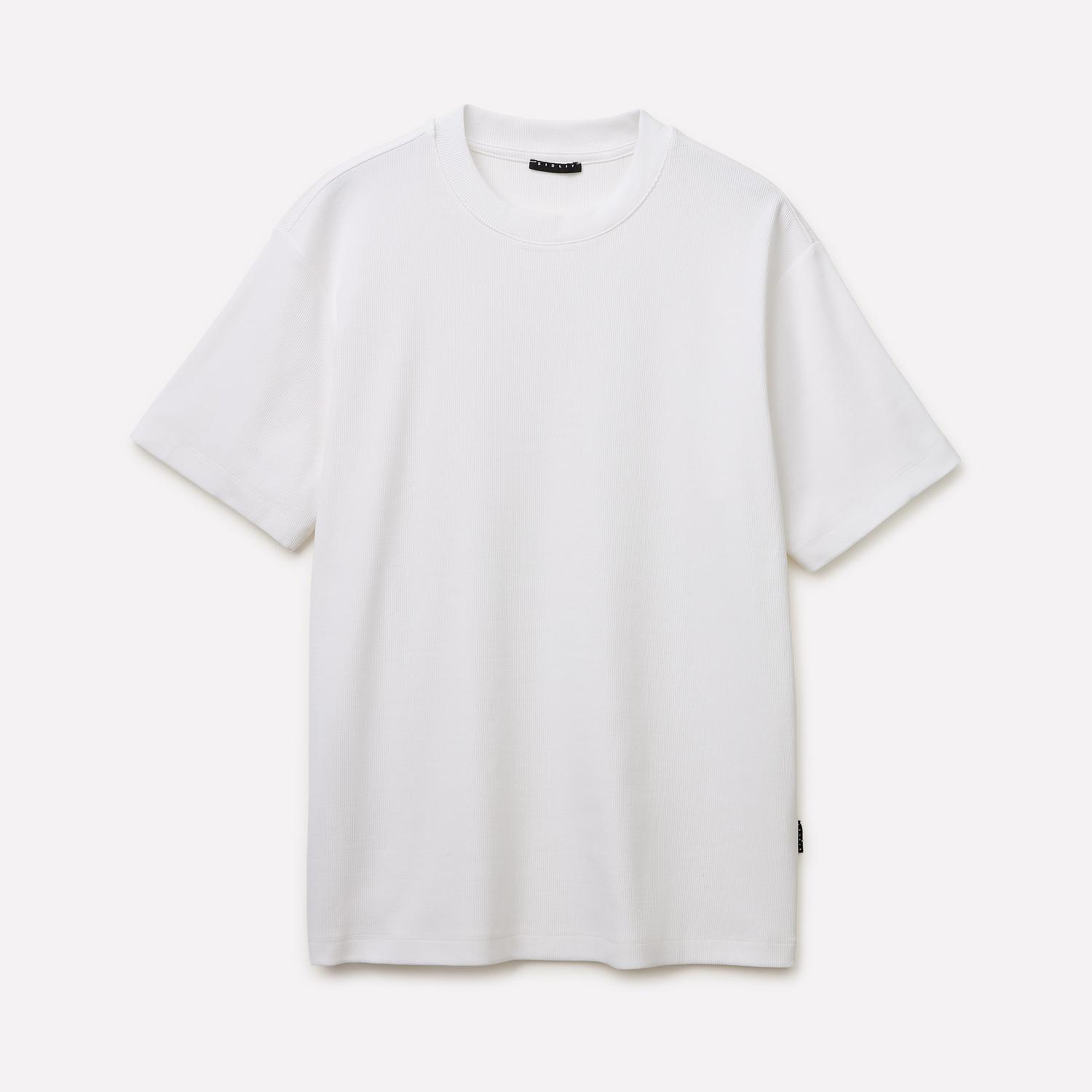 Erkek Beyaz  Pamuk Karışımlı Fitilli Örgü Bisiklet Yaka T-Shirt