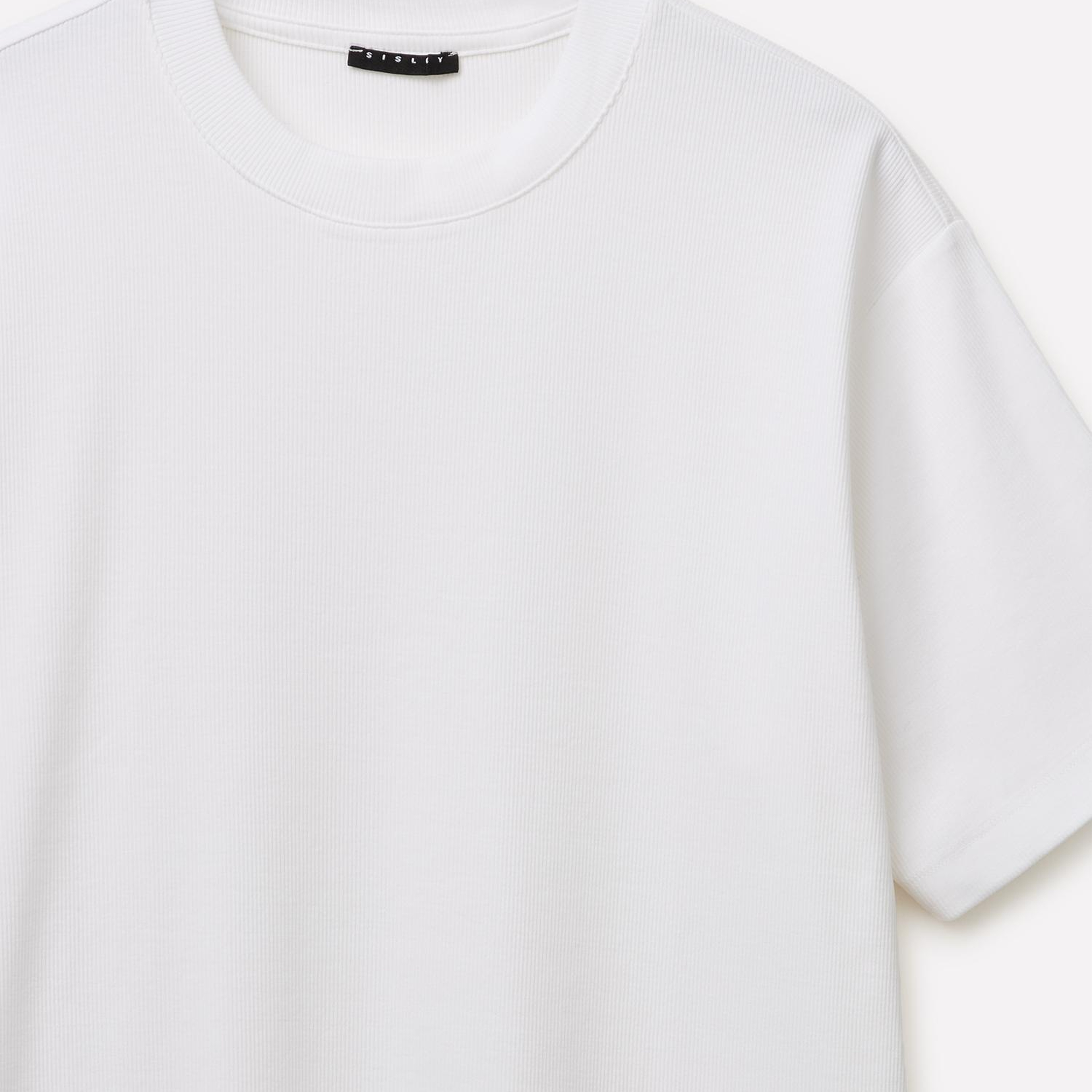 Erkek Beyaz Pamuk Karışımlı Fitilli Örgü Bisiklet Yaka T-Shirt