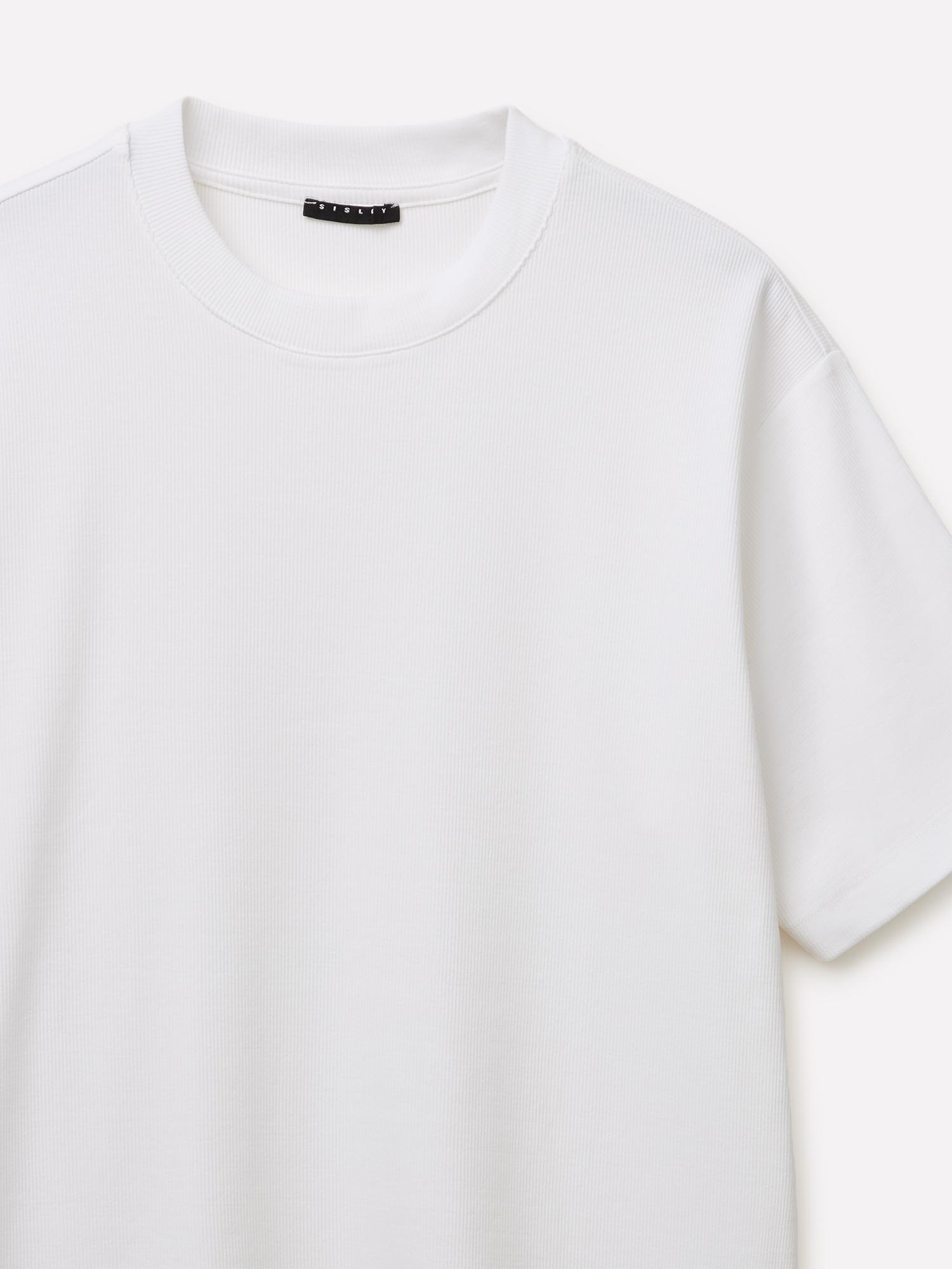 Erkek Beyaz Pamuk Karışımlı Fitilli Örgü Bisiklet Yaka T-Shirt