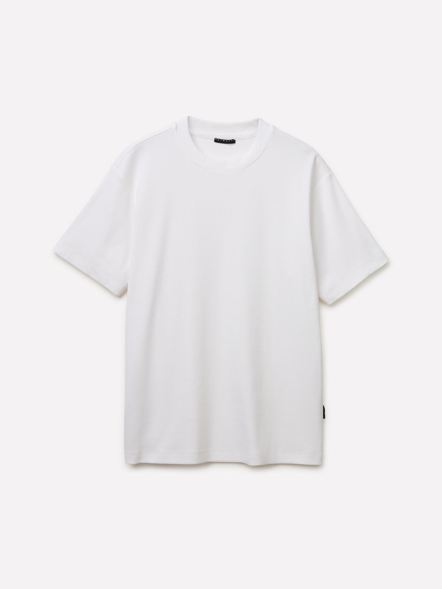 Erkek Beyaz Pamuk Karışımlı Fitilli Örgü Bisiklet Yaka T-Shirt