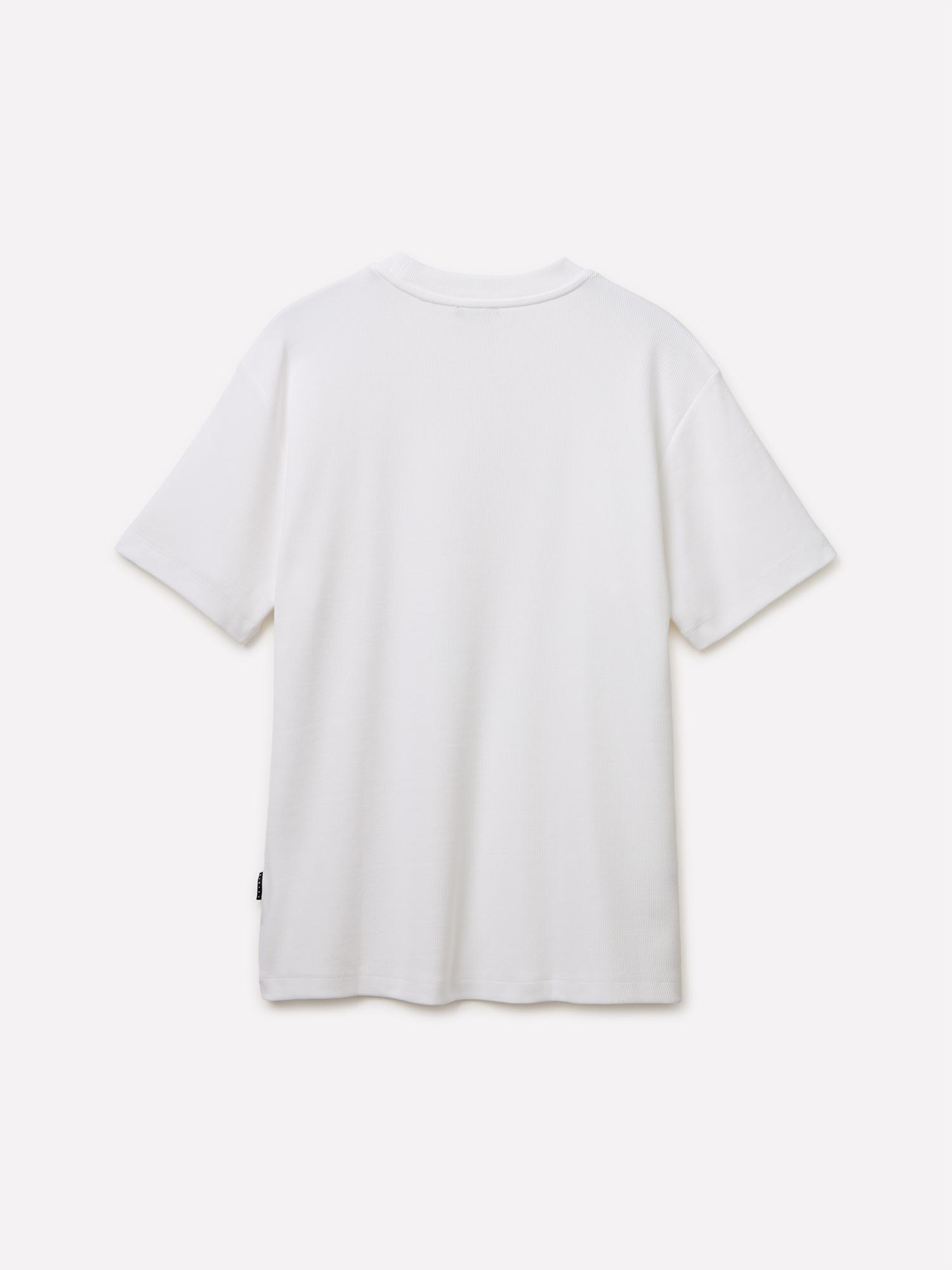 Erkek Beyaz Pamuk Karışımlı Fitilli Örgü Bisiklet Yaka T-Shirt