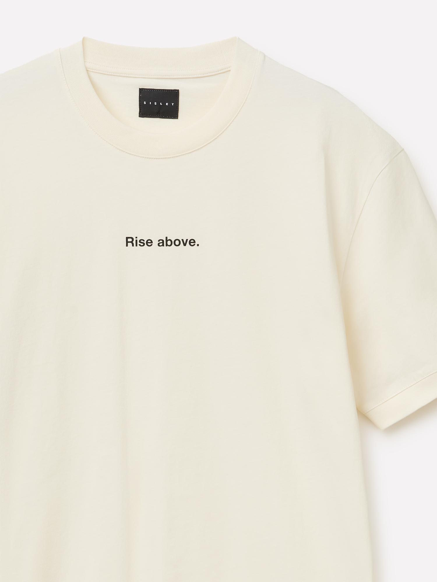 Erkek Krem %100 Pamuk Önü Yazı Baskılı Bisiklet Yaka T-Shirt
