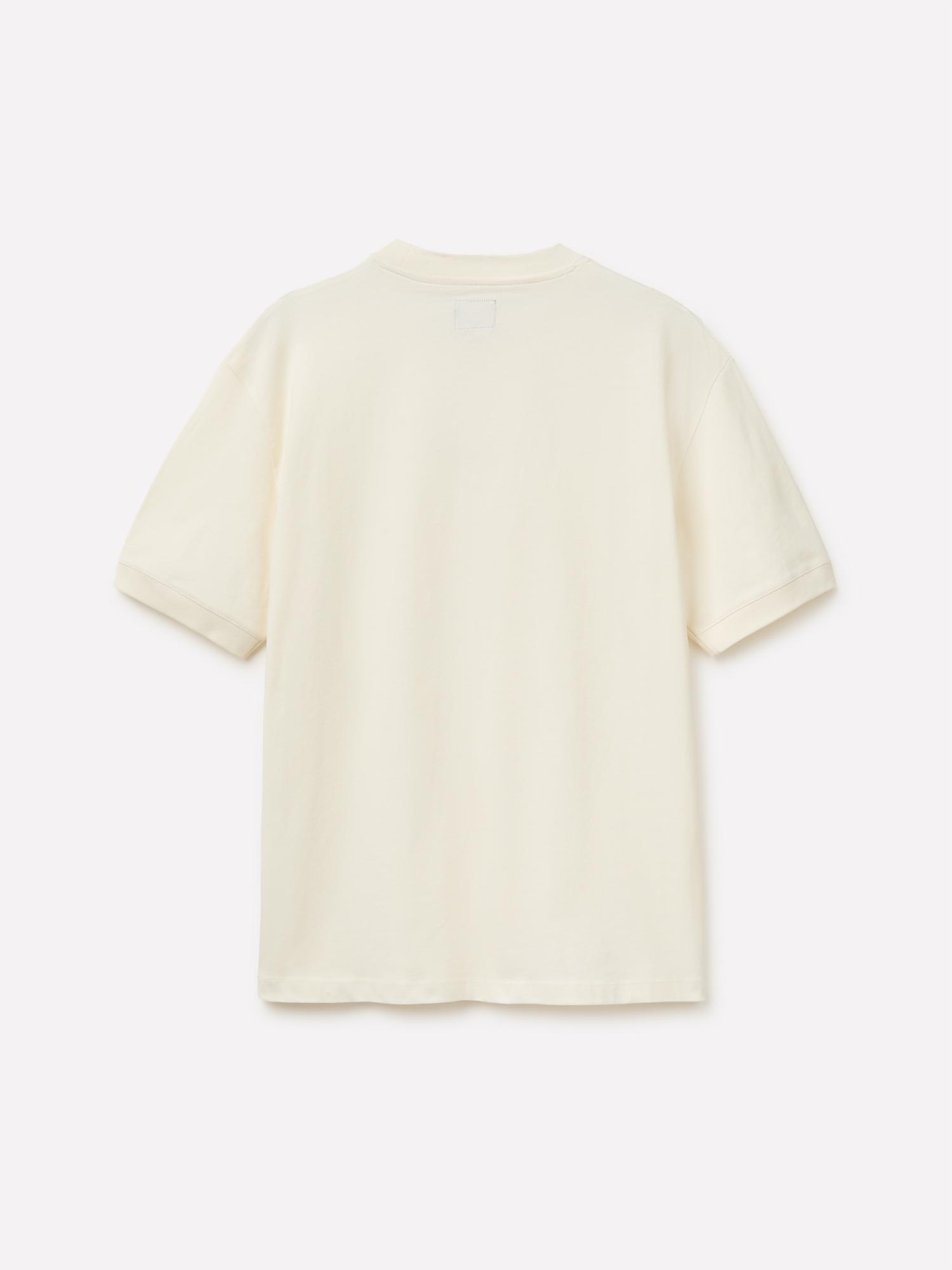 Erkek Krem %100 Pamuk Önü Yazı Baskılı Bisiklet Yaka T-Shirt