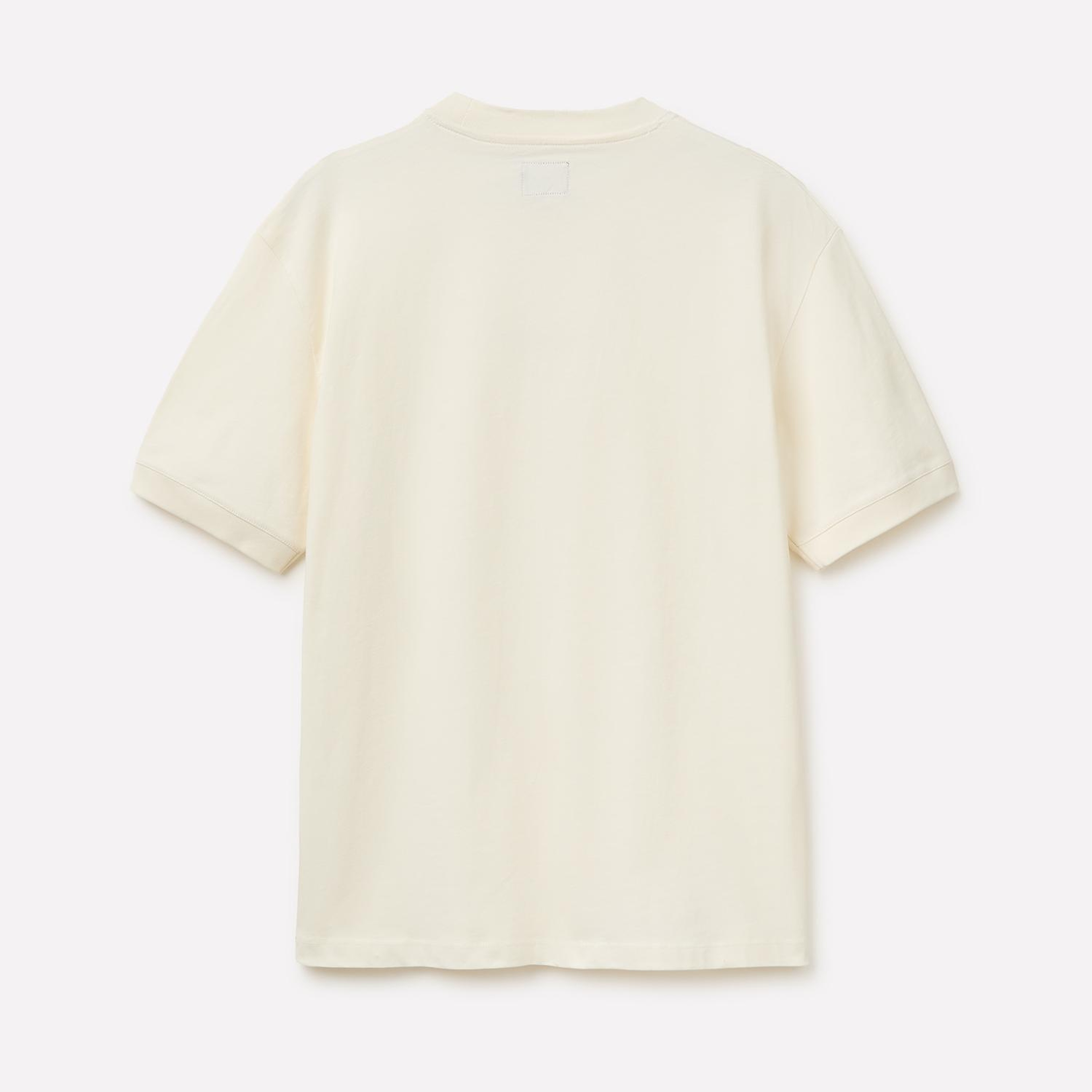 Erkek Krem %100 Pamuk Önü Yazı Baskılı Bisiklet Yaka T-Shirt