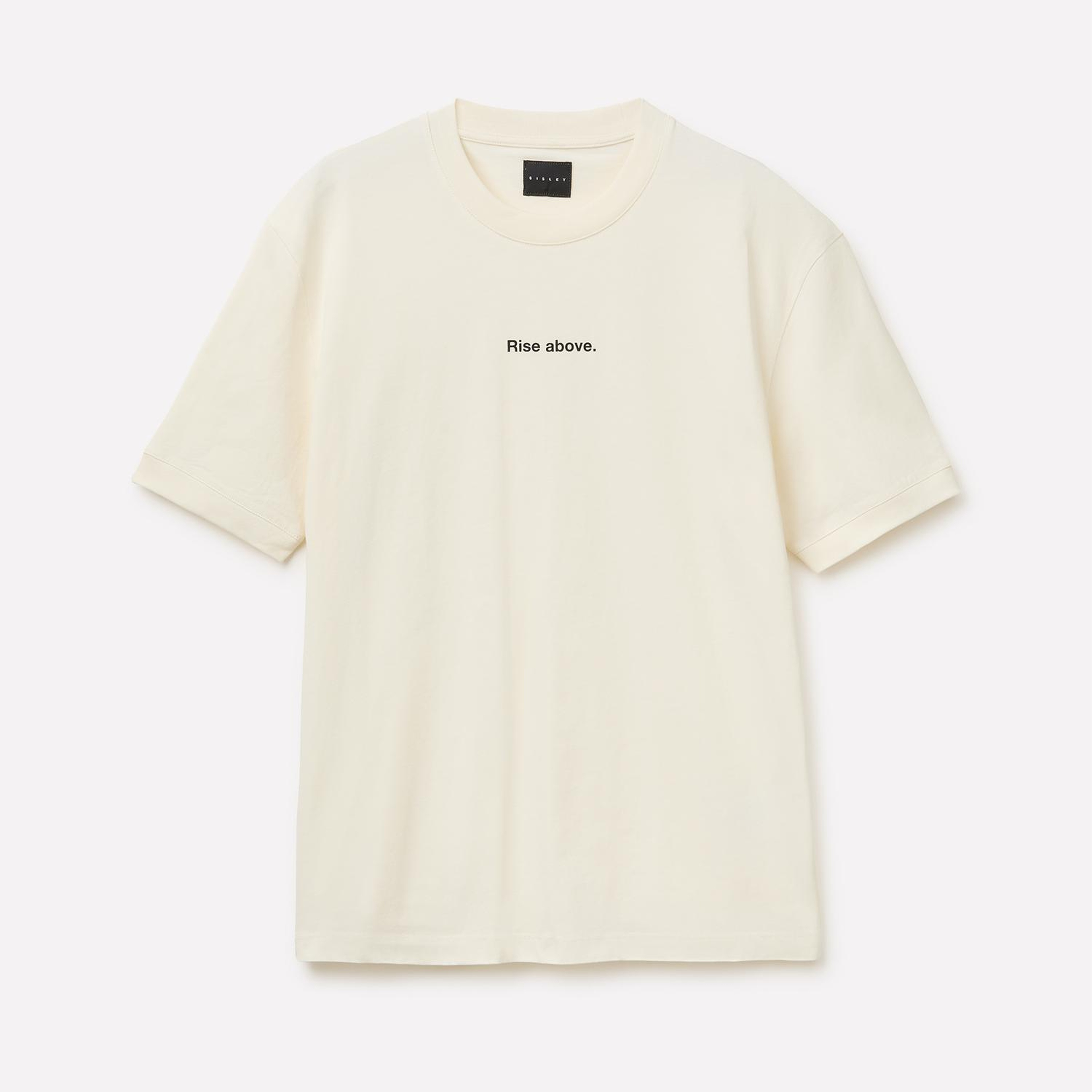 Erkek Krem %100 Pamuk Önü Yazı Baskılı Bisiklet Yaka T-Shirt