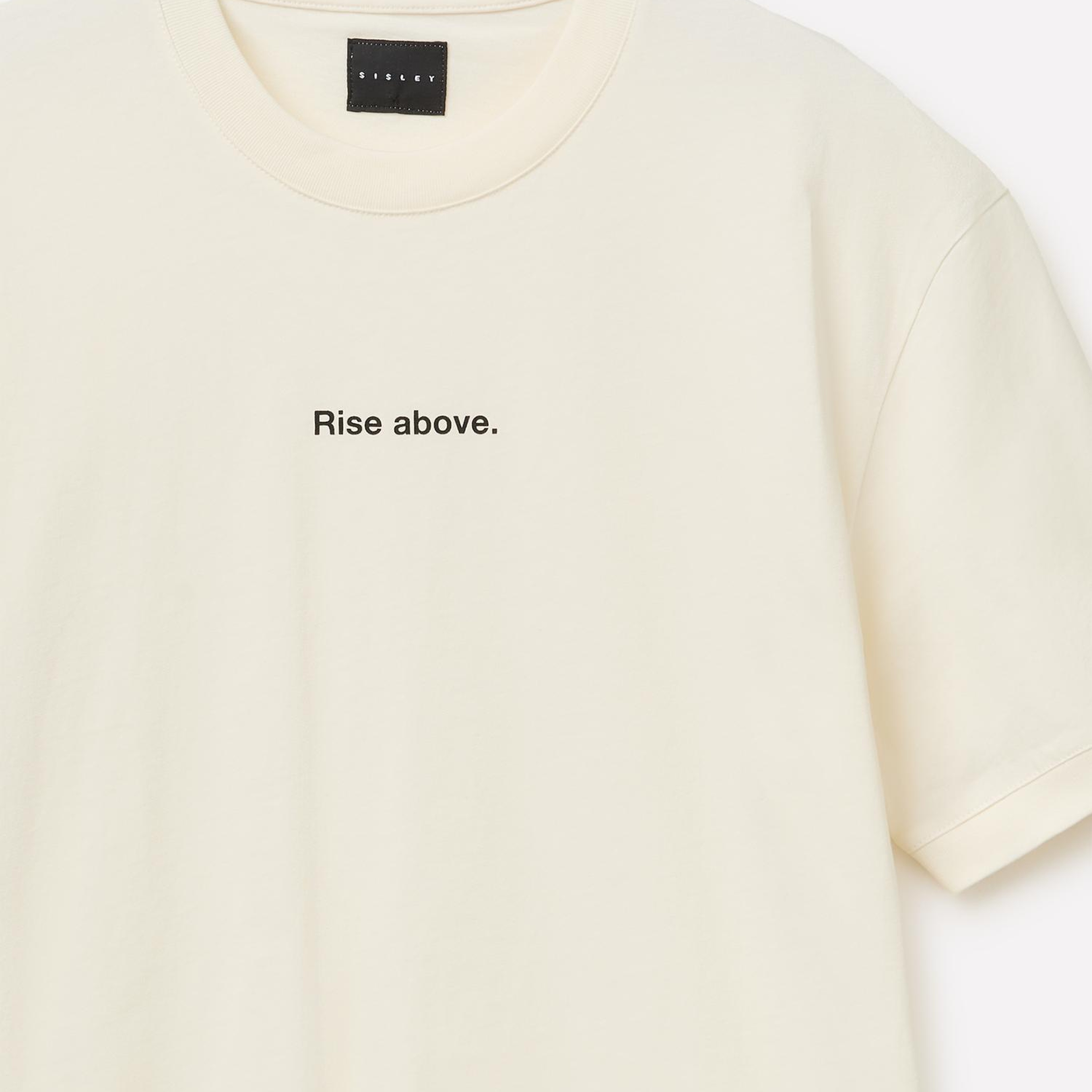 Erkek Krem %100 Pamuk Önü Yazı Baskılı Bisiklet Yaka T-Shirt