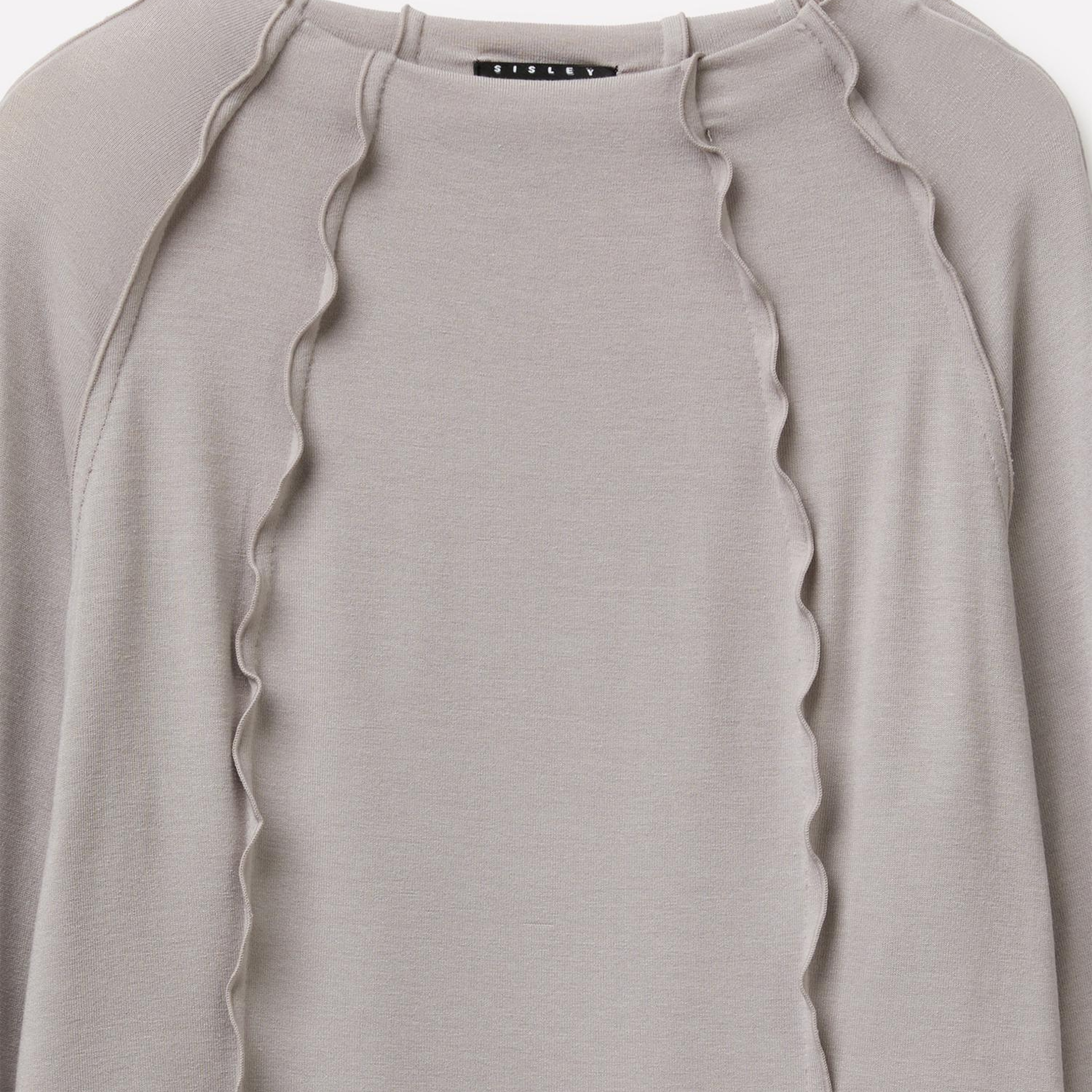 Kadın Açık  Gri Viskoz Karışımlı Ters Dikiş Detaylı Regular Fit Sweatshirt