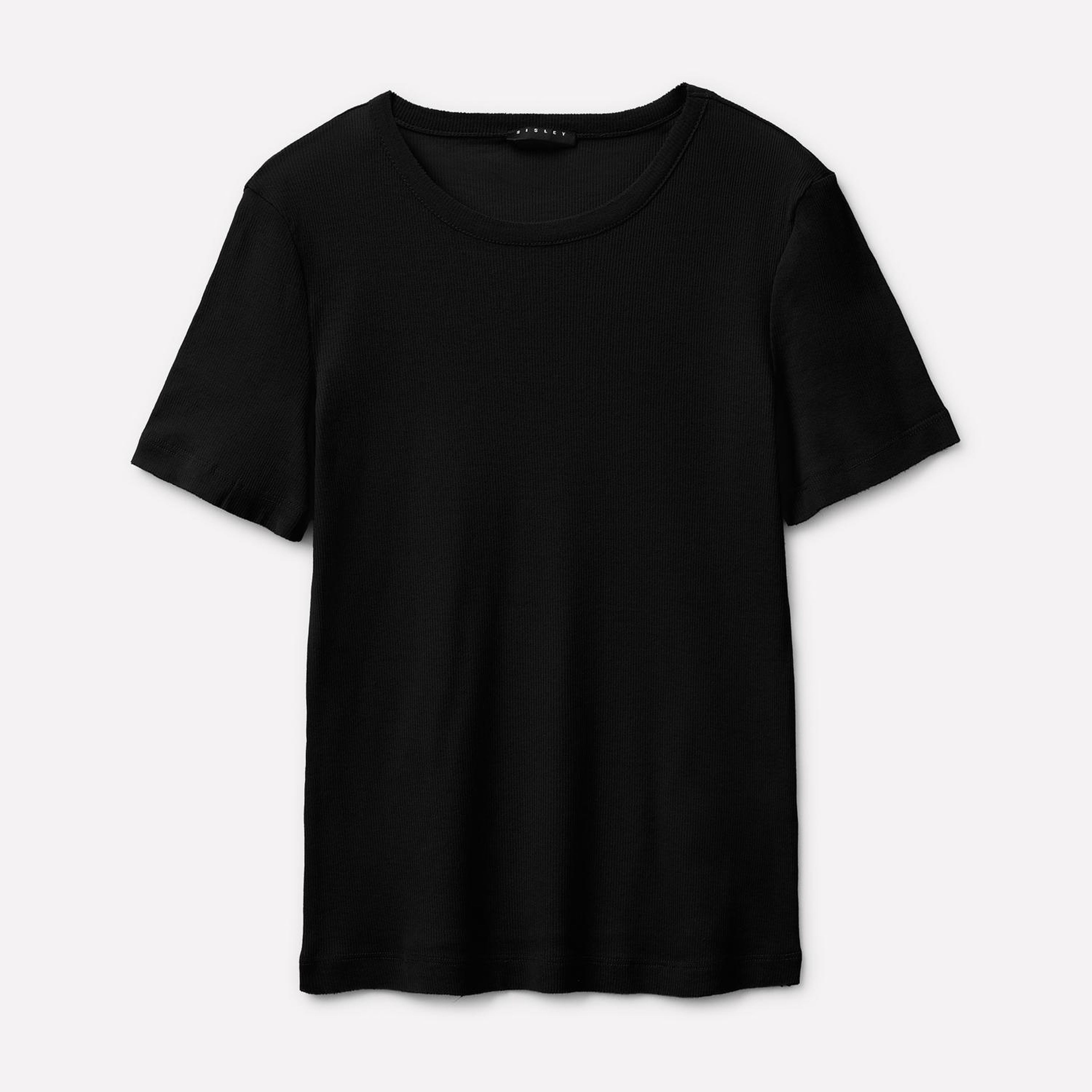 Kadın Siyah %100 Pamuk Etek ve Kol Ucu Çift Katmanlı T-Shirt