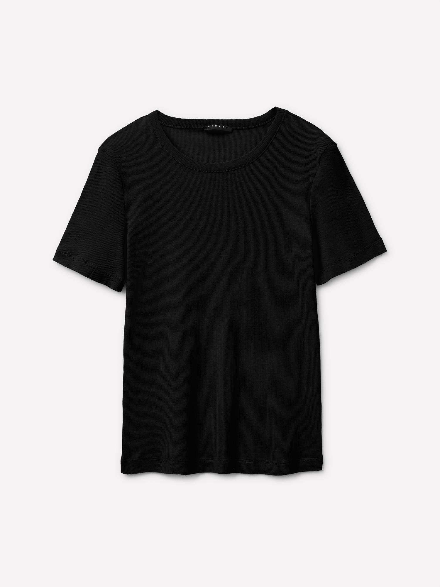 Kadın Siyah %100 Pamuk Etek ve Kol Ucu Çift Katmanlı T-Shirt