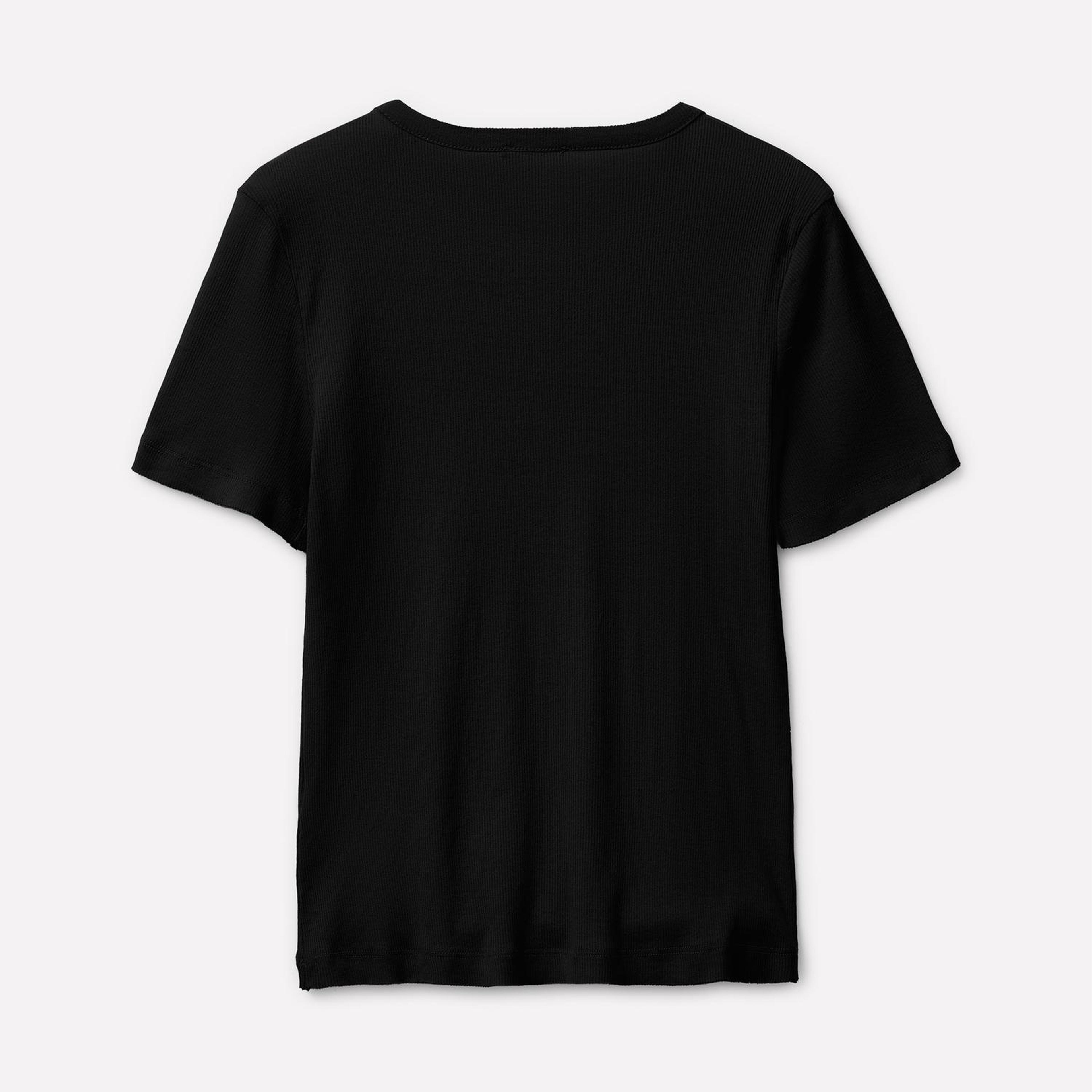 Kadın Siyah %100 Pamuk Etek ve Kol Ucu Çift Katmanlı T-Shirt