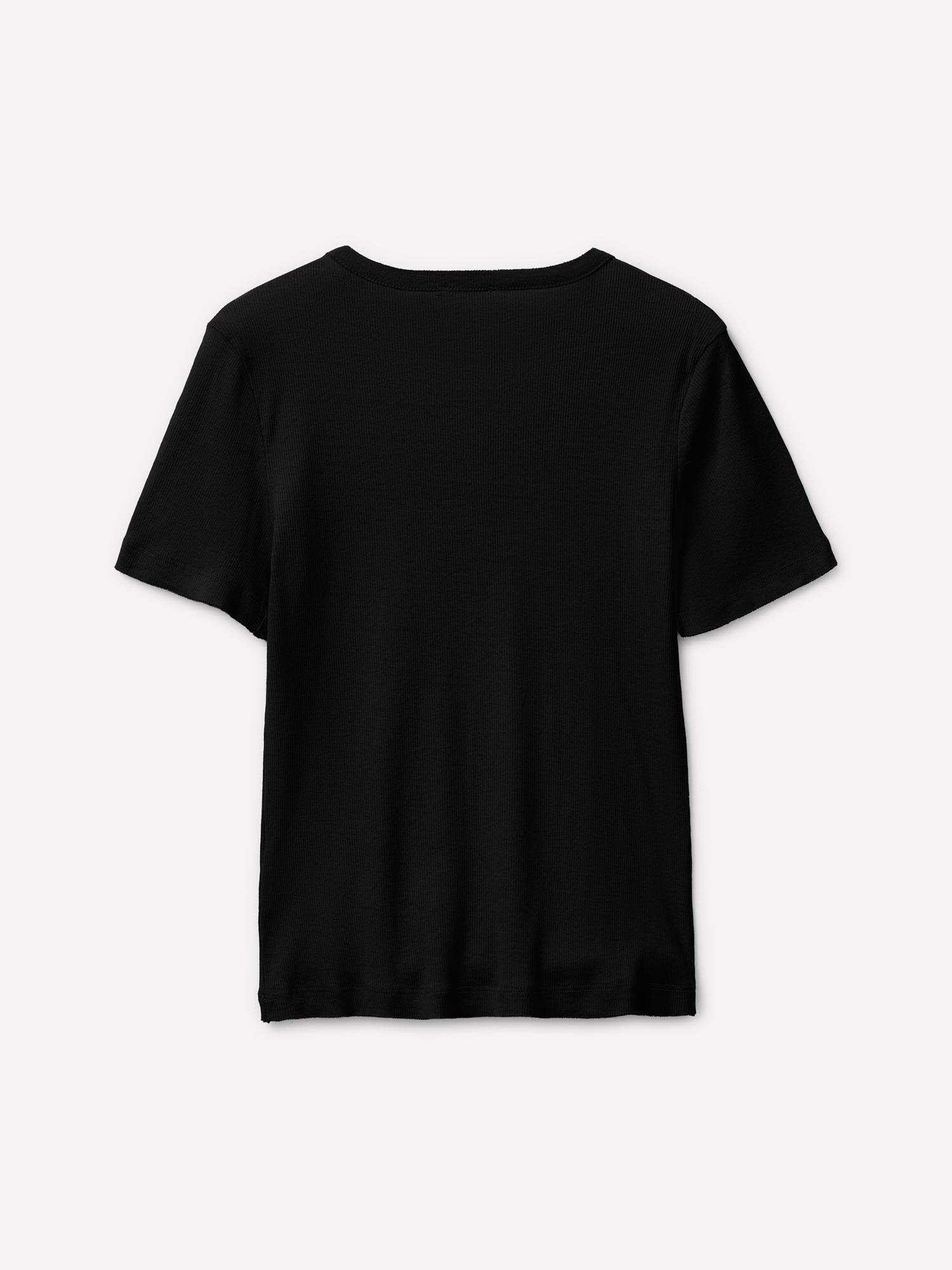 Kadın Siyah %100 Pamuk Etek ve Kol Ucu Çift Katmanlı T-Shirt