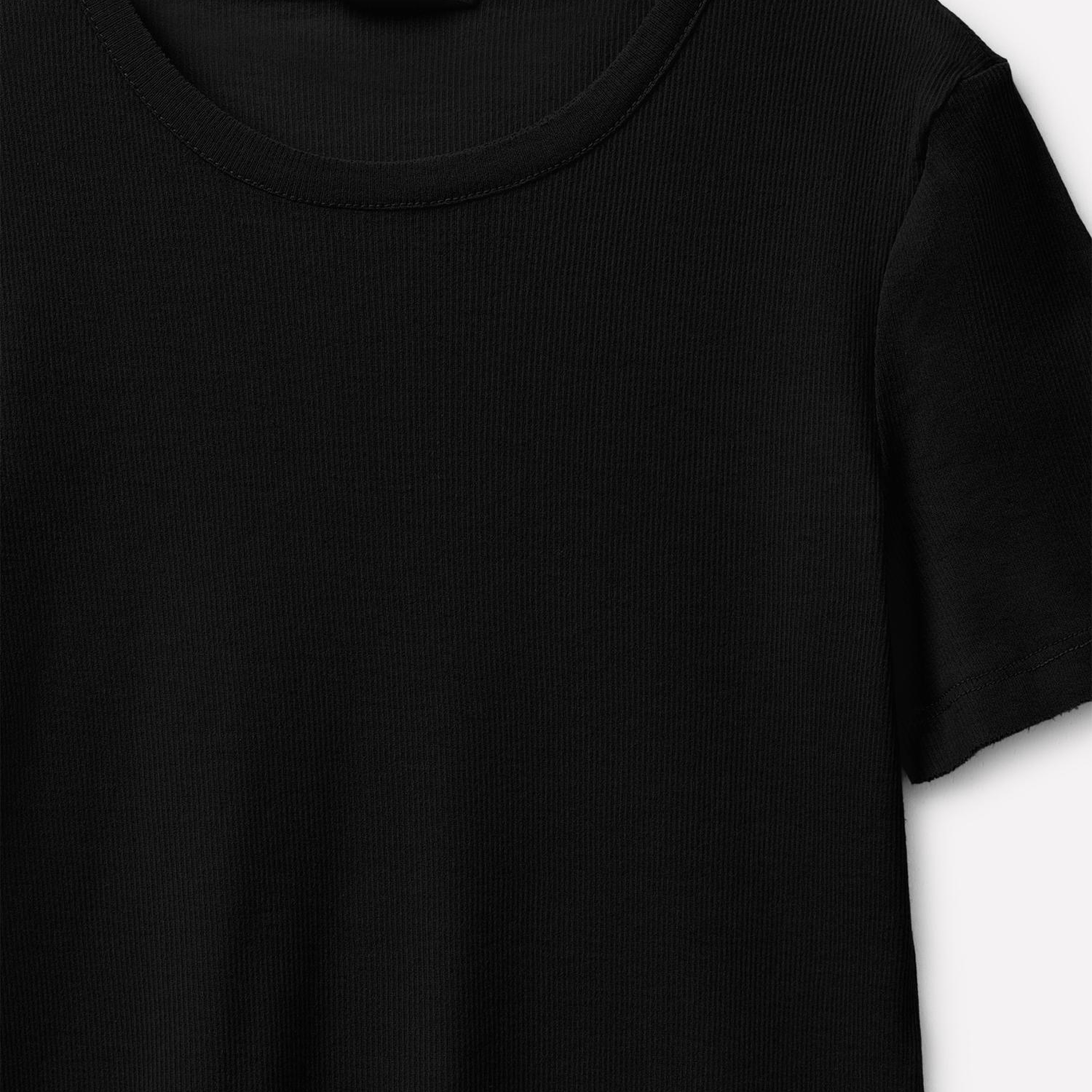 Kadın Siyah %100 Pamuk Etek ve Kol Ucu Çift Katmanlı T-Shirt
