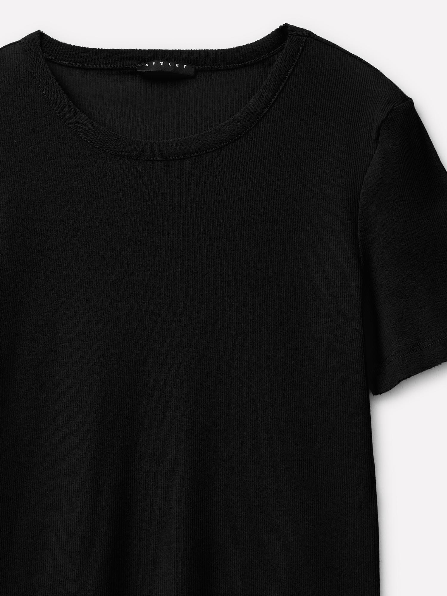 Kadın Siyah %100 Pamuk Etek ve Kol Ucu Çift Katmanlı T-Shirt
