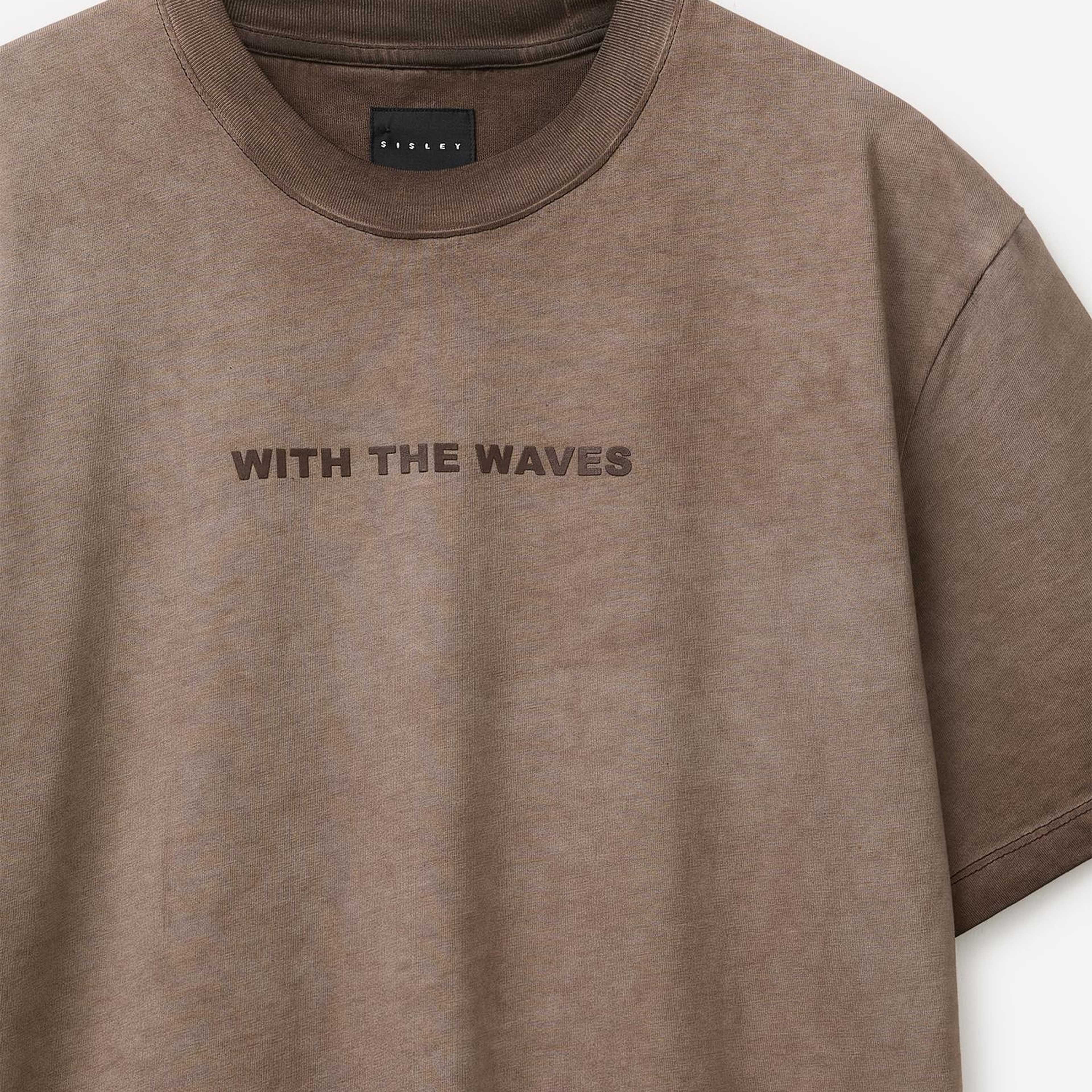 Erkek Krem %100 Pamuk Önü Baskı Detaylı Soluk Efektli T-Shirt