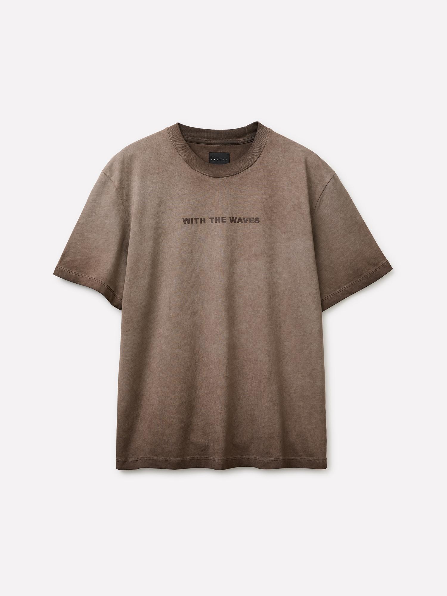 Erkek Krem %100 Pamuk Önü Baskı Detaylı Soluk Efektli T-Shirt