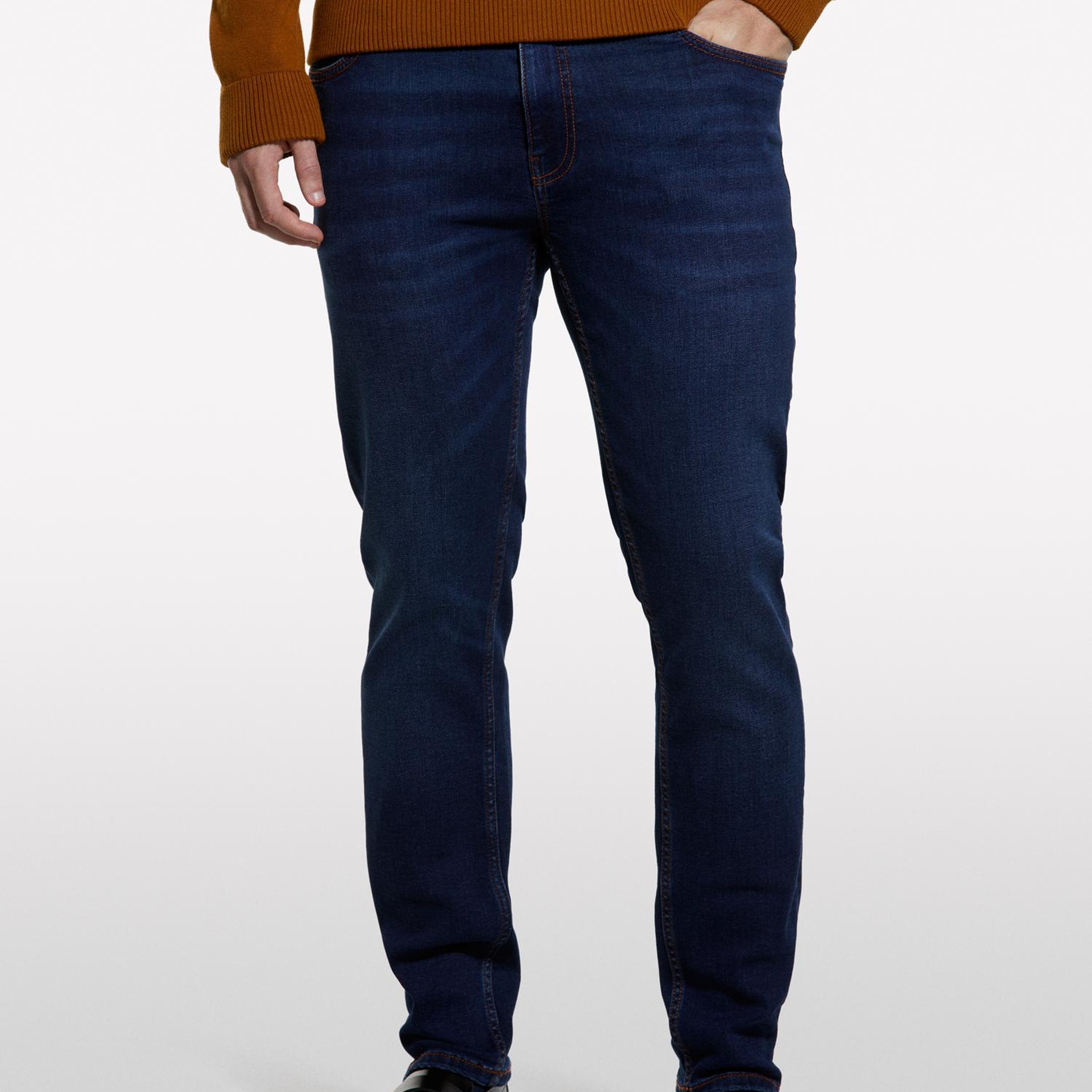 Erkek Koyu Mavi Pamuk Karışımlı Düşük Bel Skinny Fit Denim Pantolon