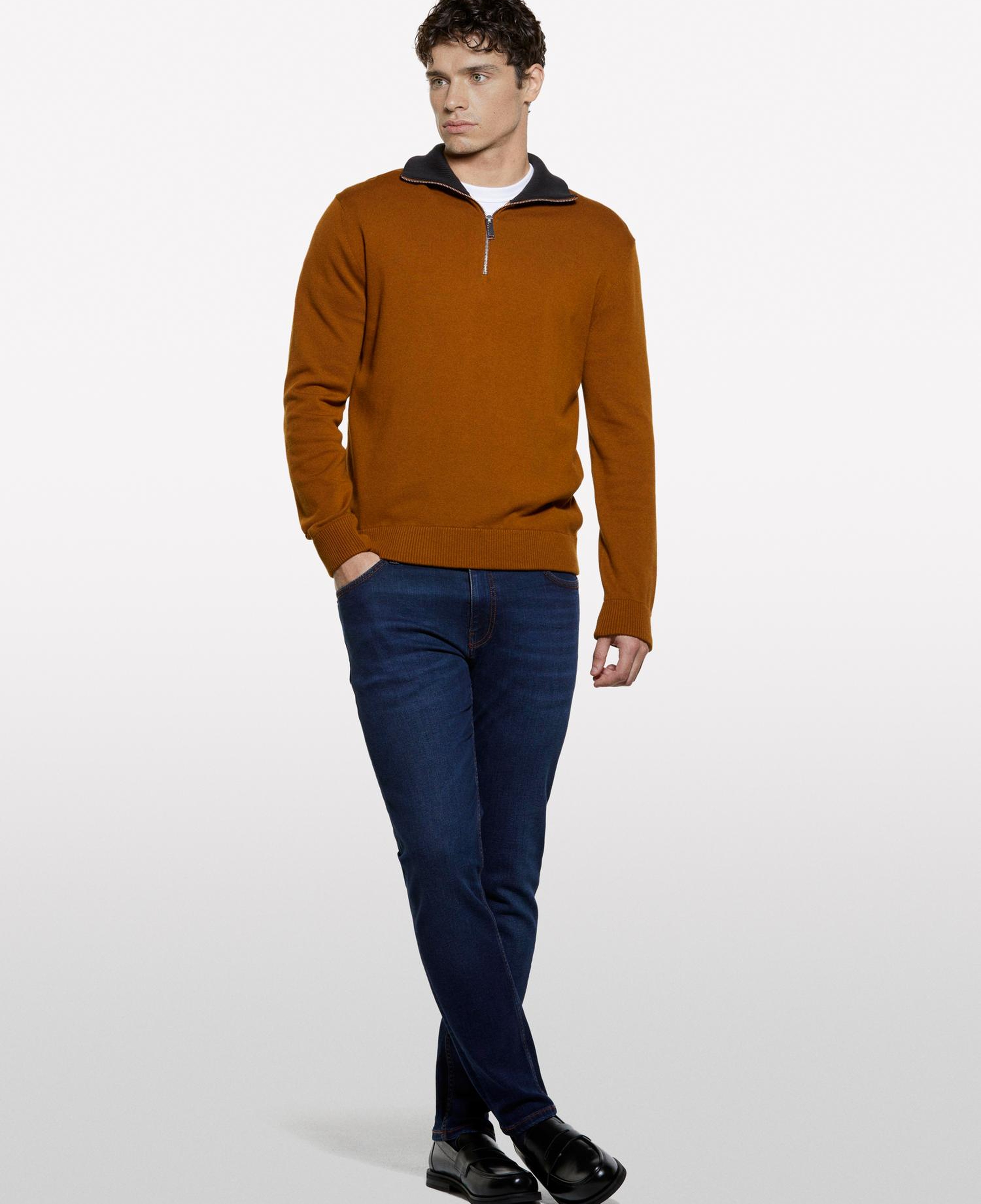 Erkek Koyu Mavi Pamuk Karışımlı Düşük Bel Skinny Fit Denim Pantolon