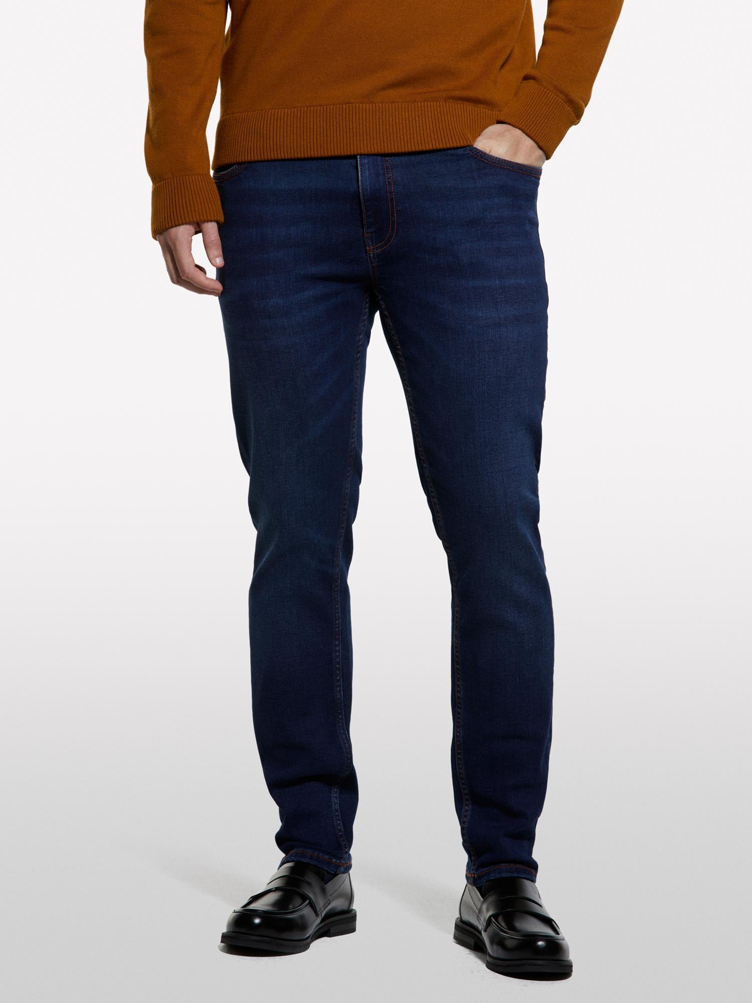 Erkek Koyu Mavi Pamuk Karışımlı Düşük Bel Skinny Fit Denim Pantolon
