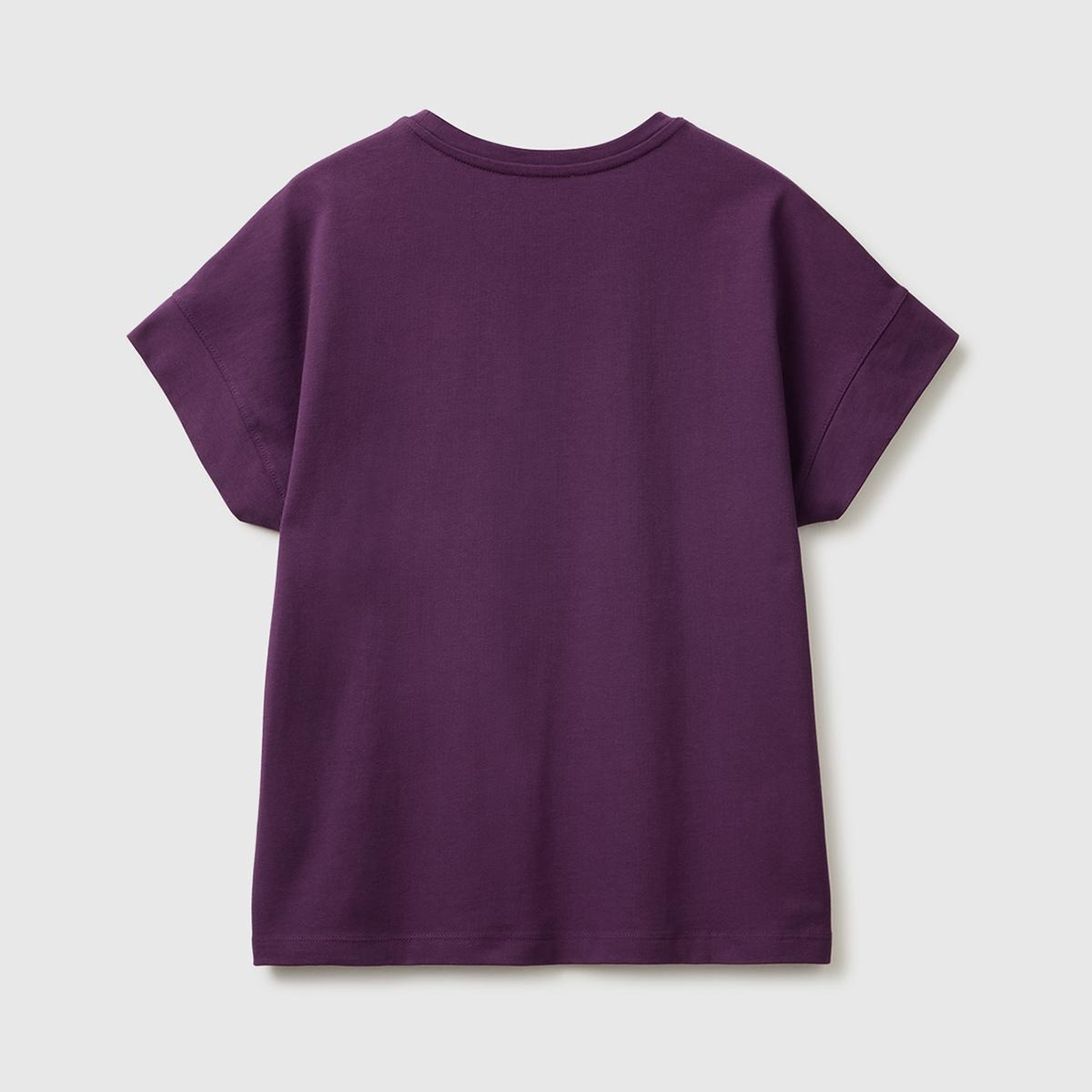 Kadın Mor %100 Pamuk Önü Baskı Detaylı Bisiklet Yaka T-Shirt