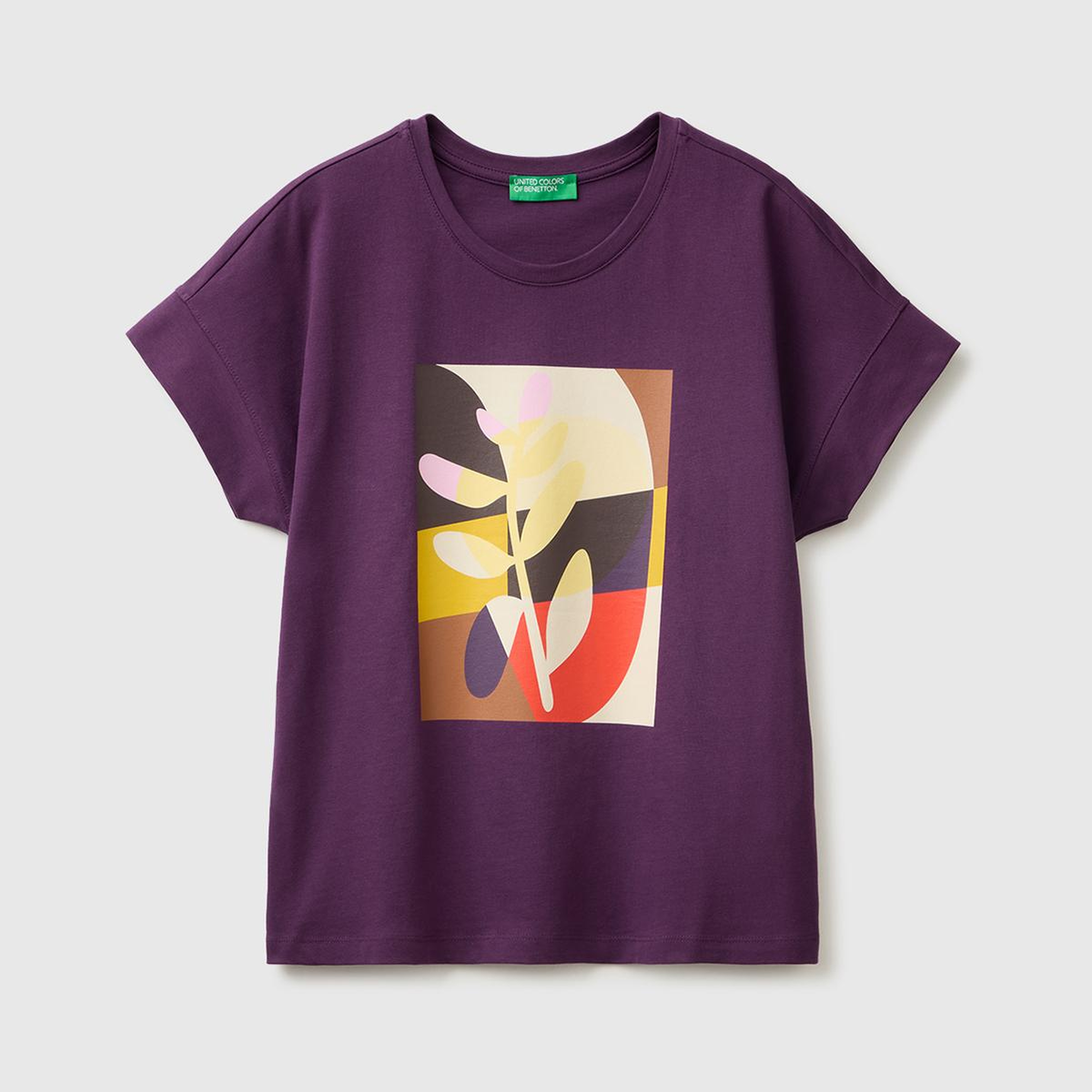 Kadın Mor %100 Pamuk Önü Baskı Detaylı Bisiklet Yaka T-Shirt