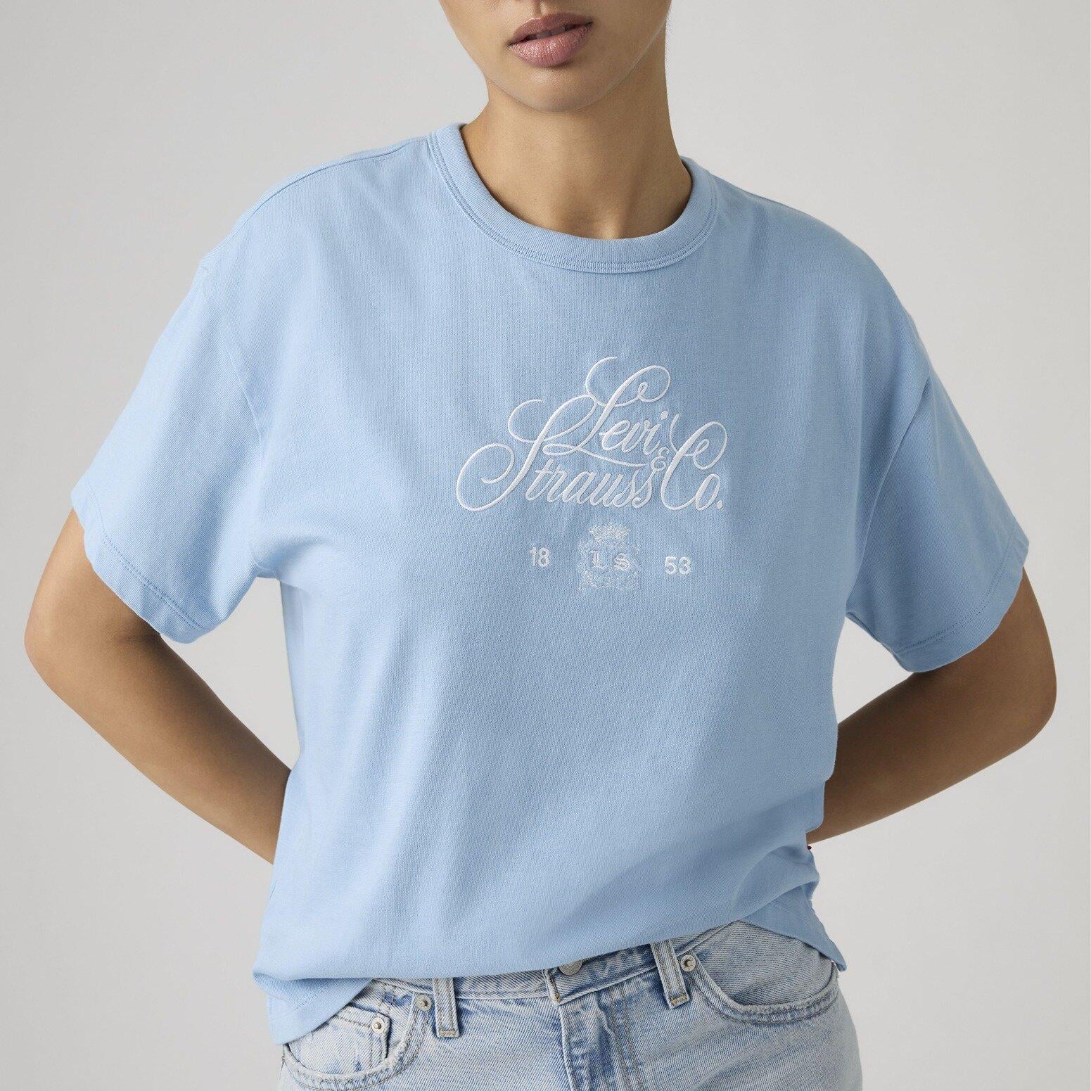 Vintage Baskılı Oversize Mavi Tişört