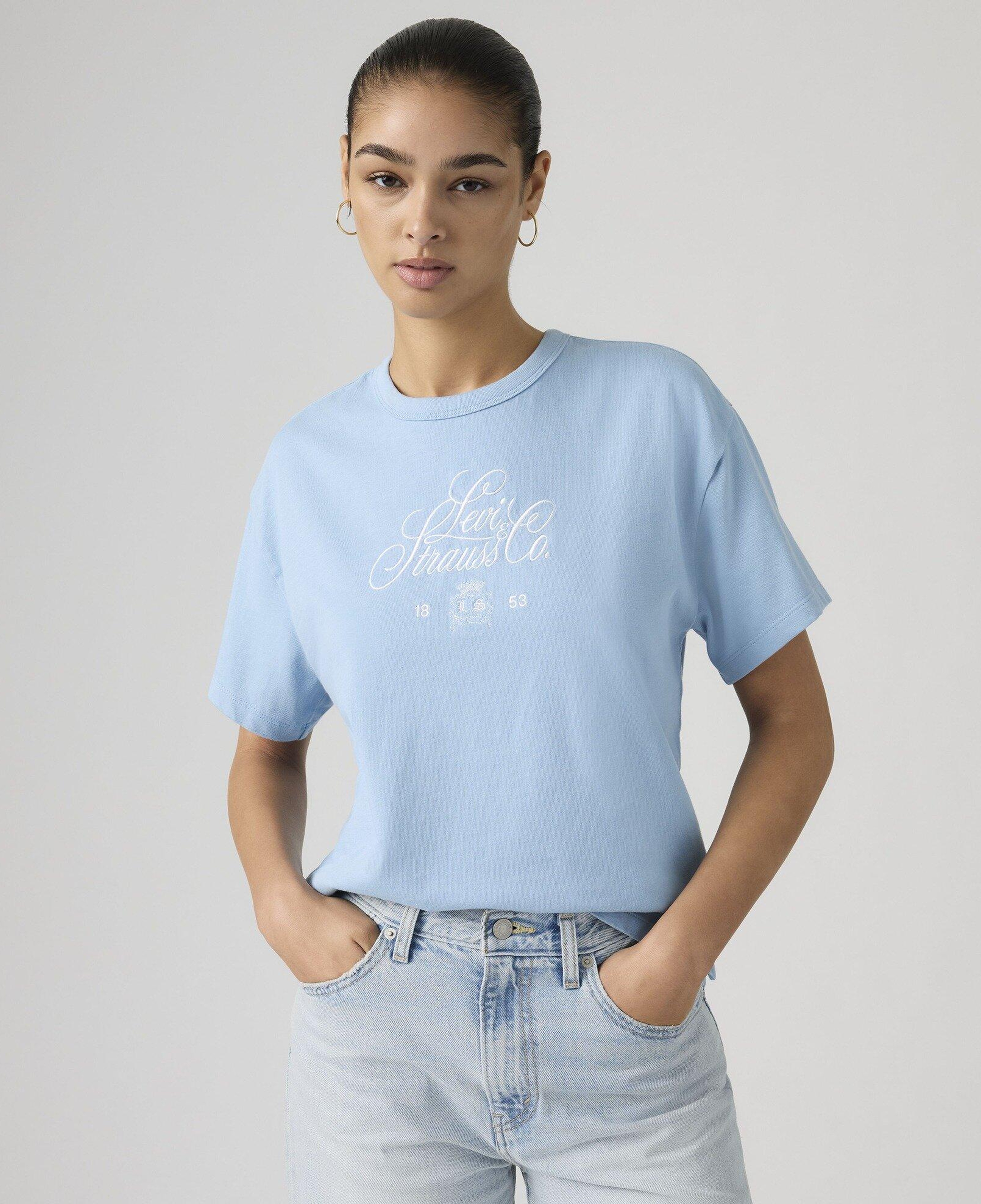 Vintage Baskılı Oversize Mavi Tişört
