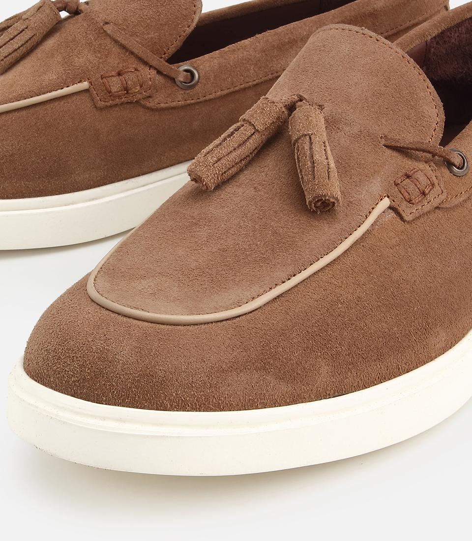 Erkek Süet Deri Kahverengi Püskül Detaylı Günlük Loafer