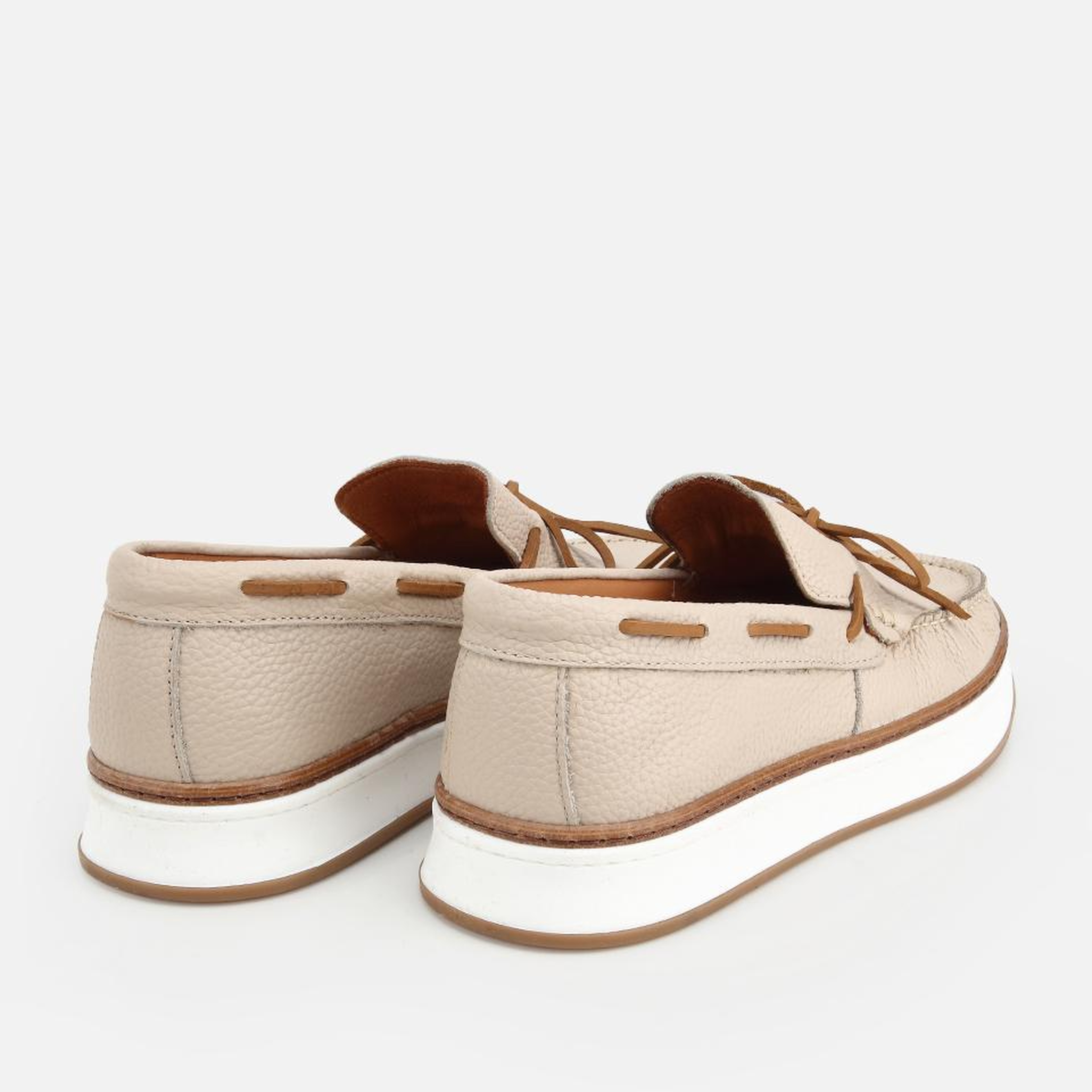 Erkek Deri Bej Bağcık Detaylı Günlük Loafer