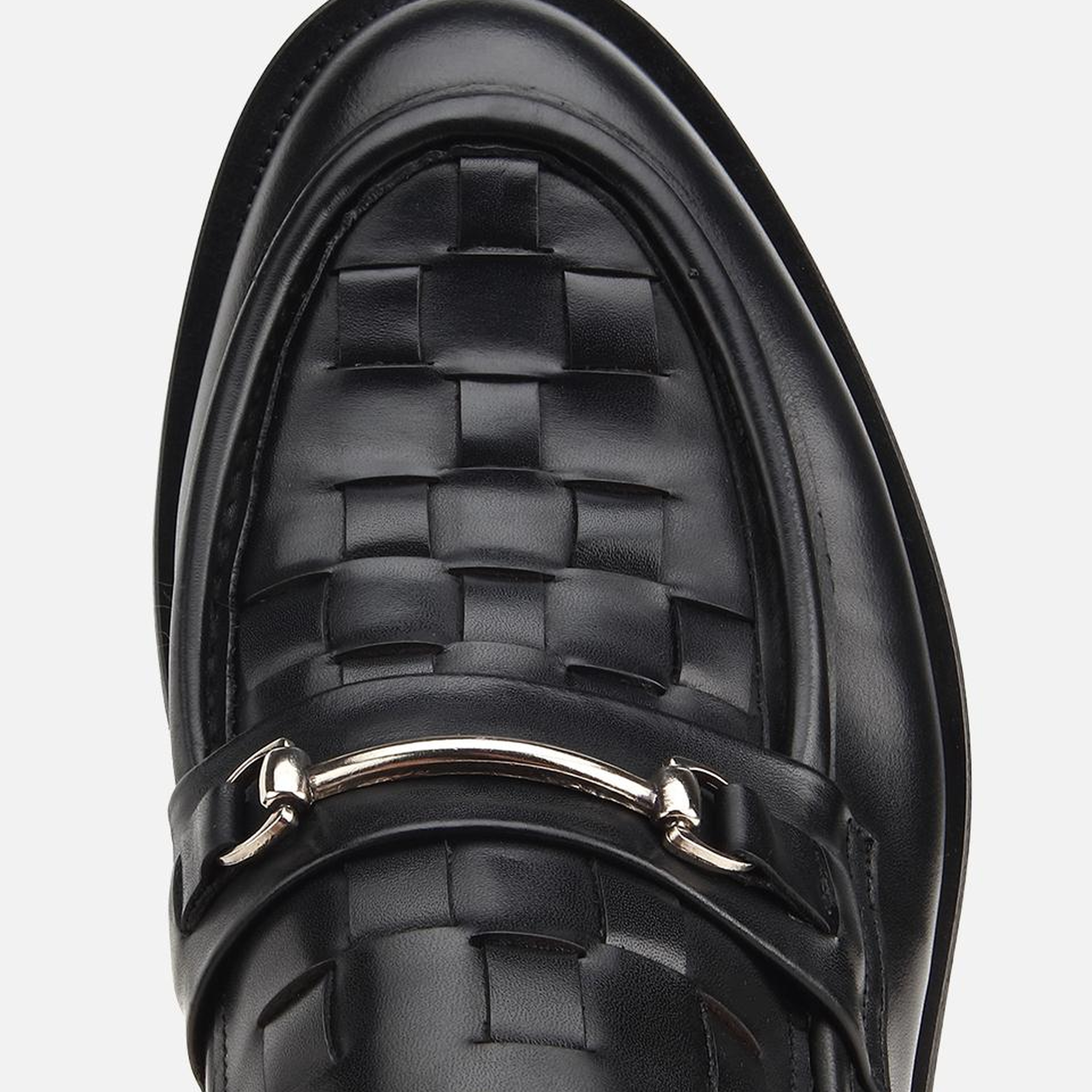 Erkek Deri Siyah Örme Metal Detaylı Klasik Loafer