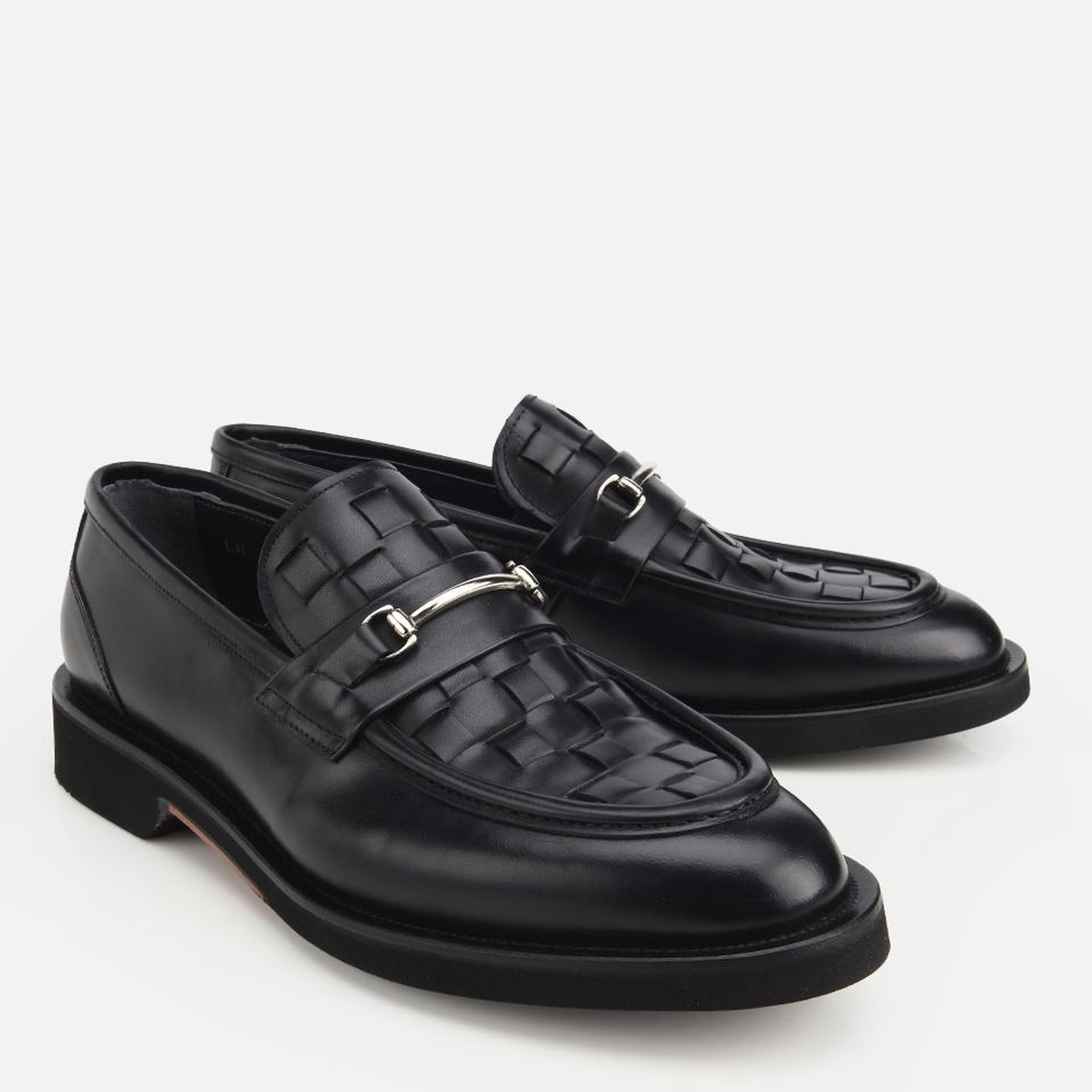 Erkek Deri Siyah Örme Metal Detaylı Klasik Loafer
