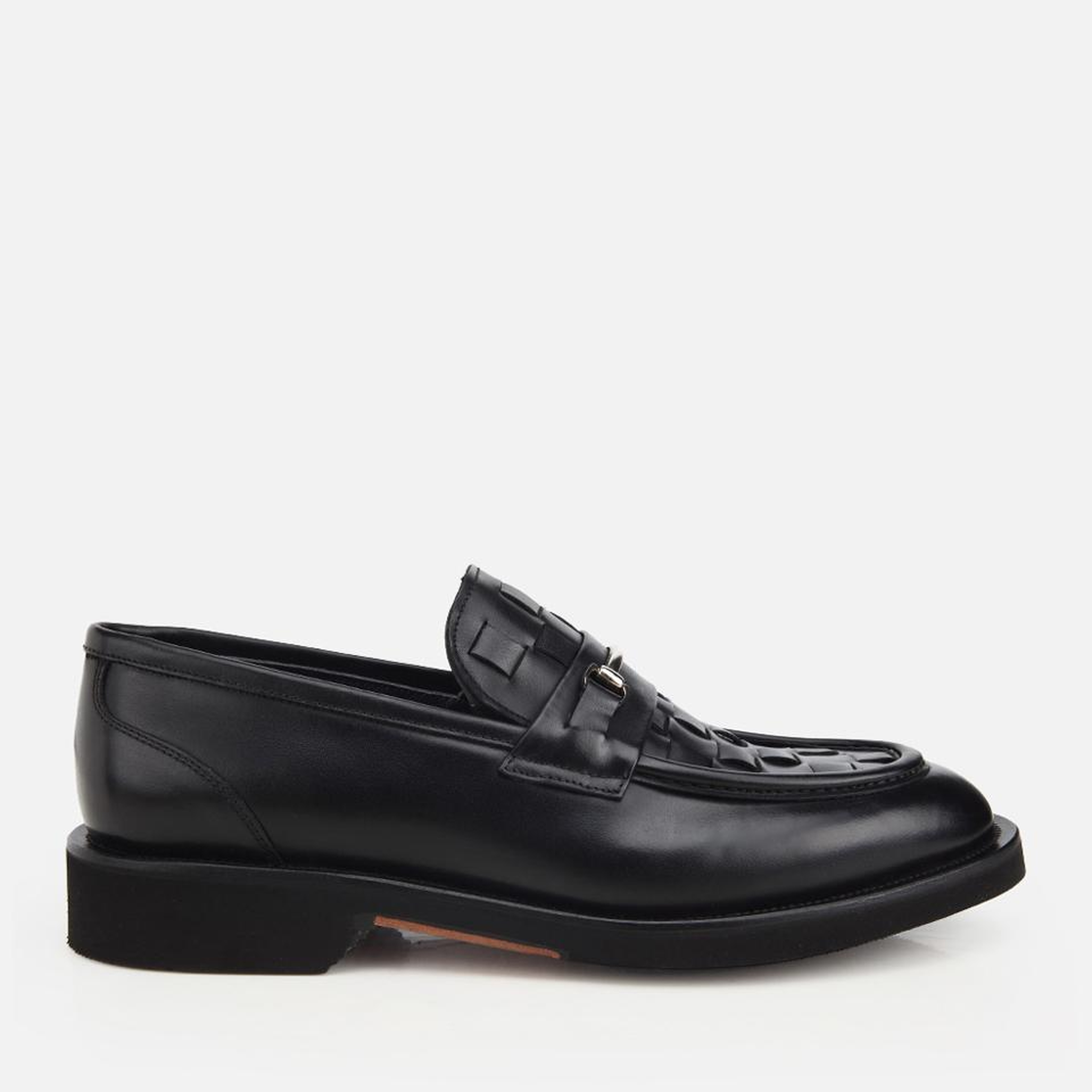 Erkek Deri Siyah Örme Metal Detaylı Klasik Loafer
