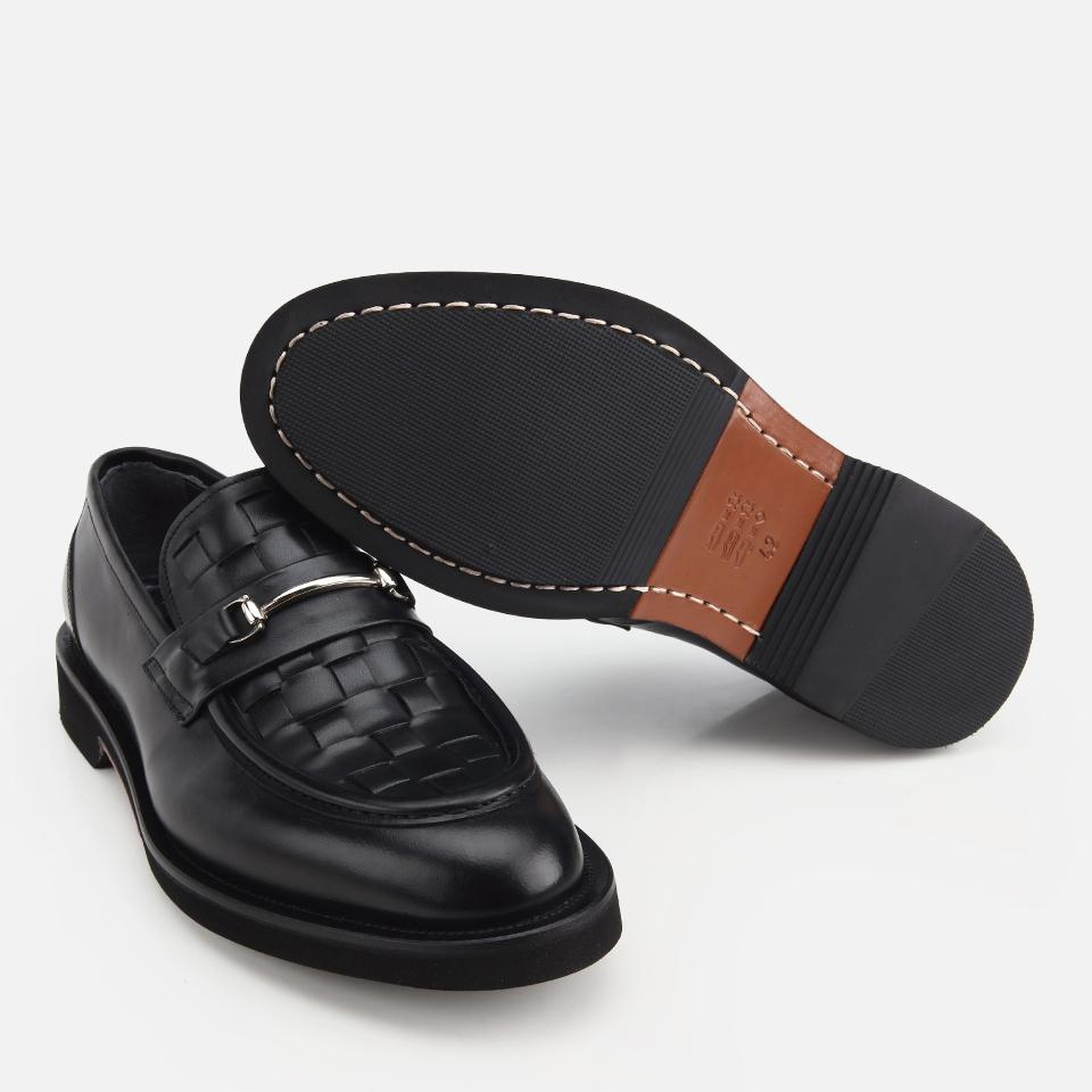 Erkek Deri Siyah Örme Metal Detaylı Klasik Loafer