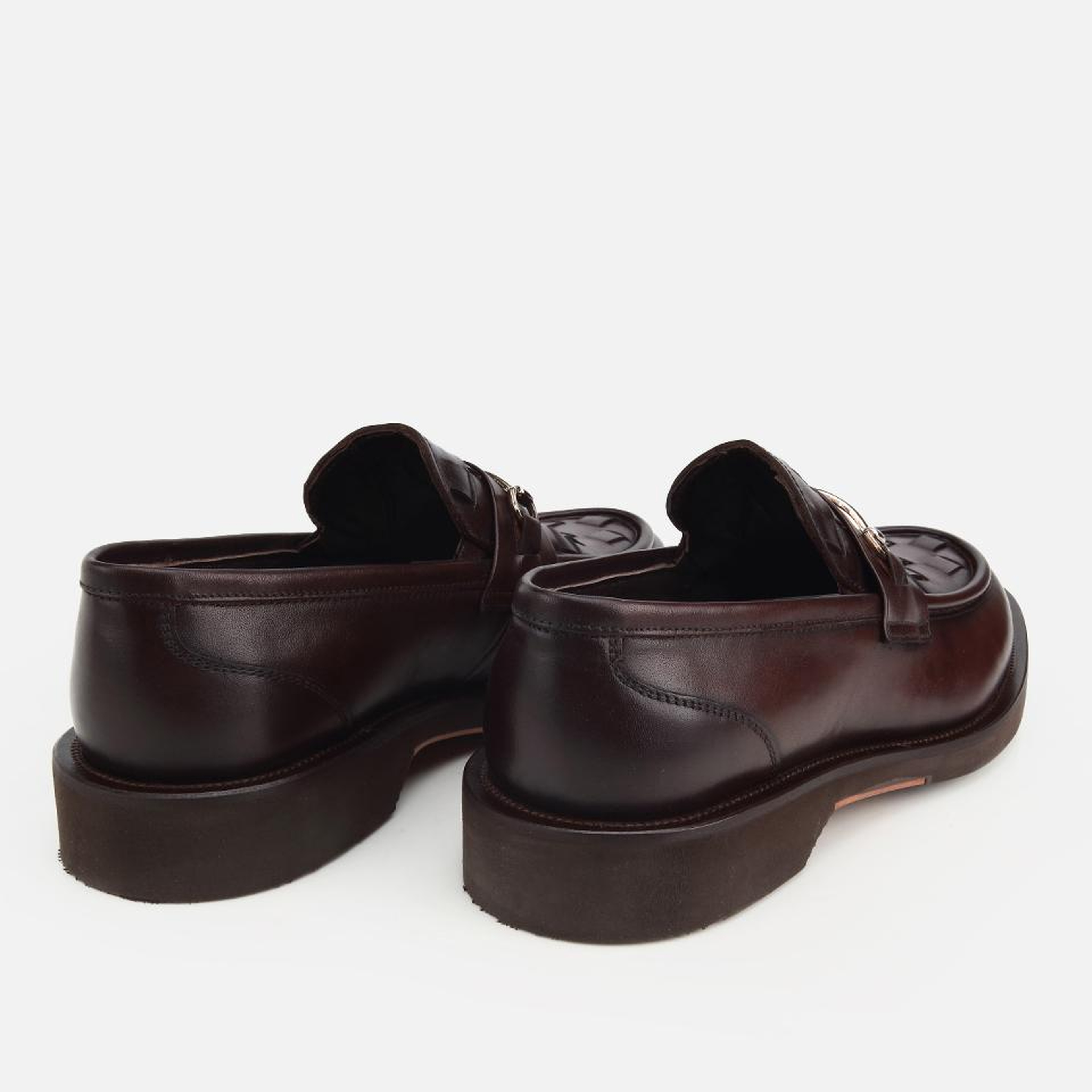 Erkek Deri Kahverengi Örme Metal Detaylı Klasik Loafer