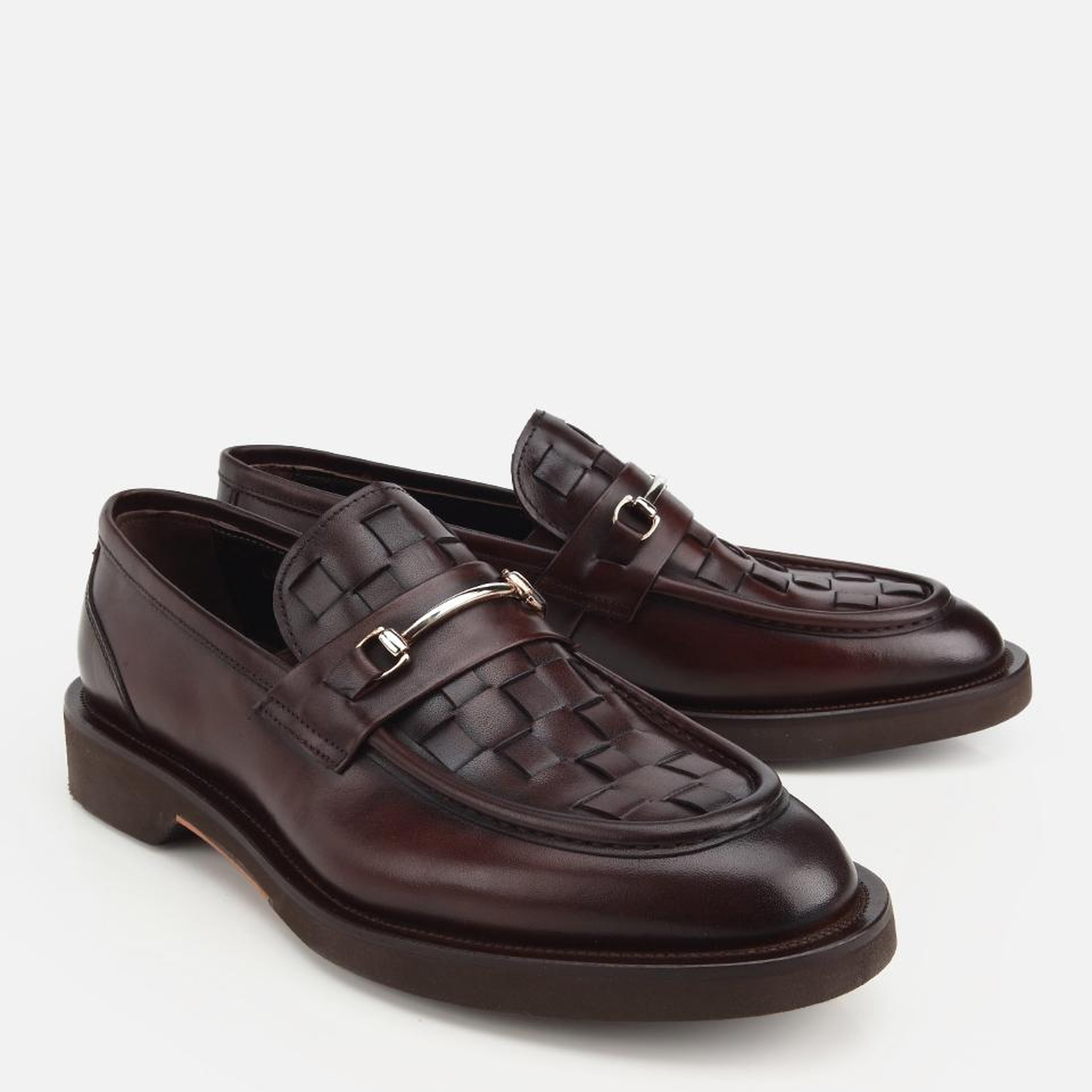Erkek Deri Kahverengi Örme Metal Detaylı Klasik Loafer