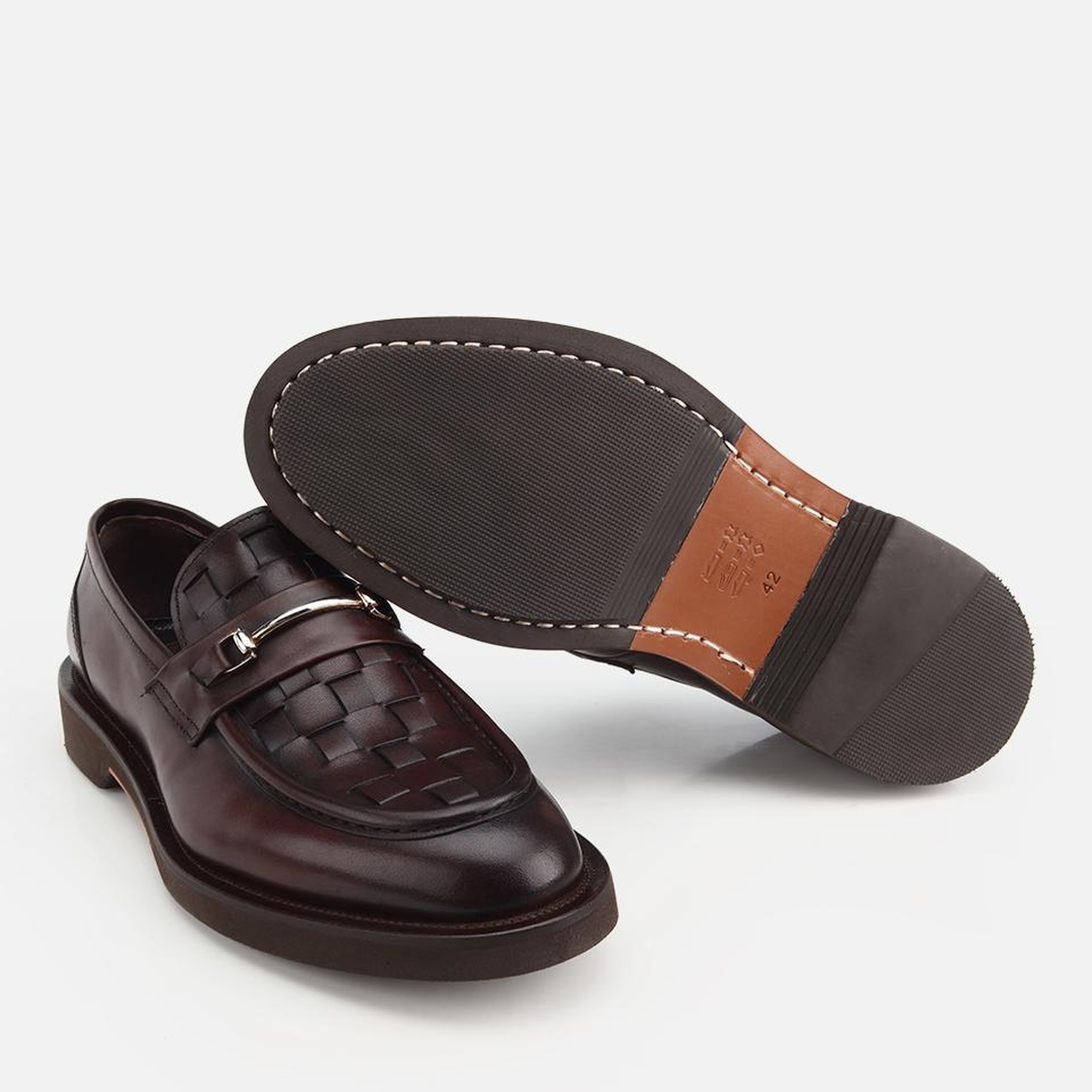 Erkek Deri Kahverengi Örme Metal Detaylı Klasik Loafer
