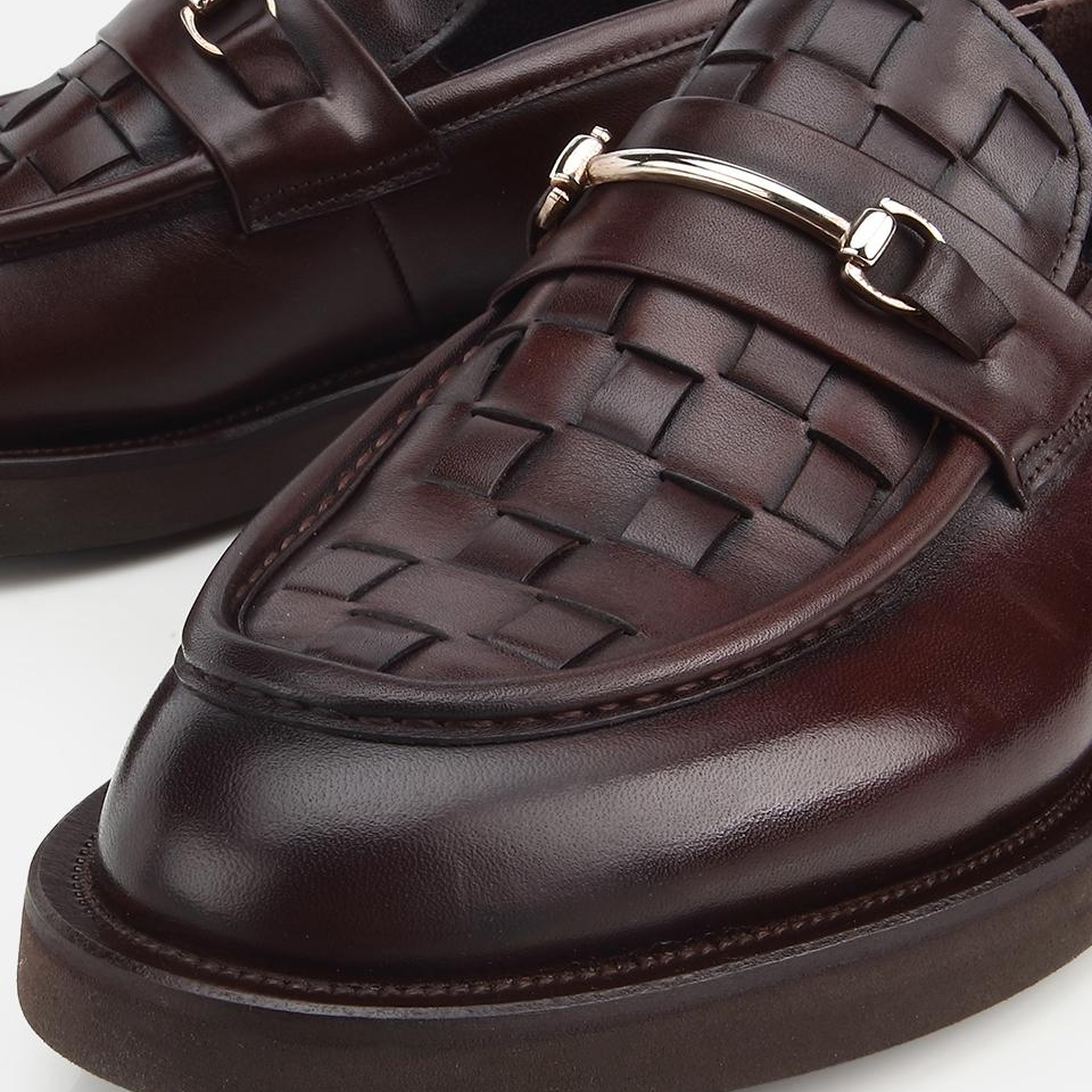 Erkek Deri Kahverengi Örme Metal Detaylı Klasik Loafer