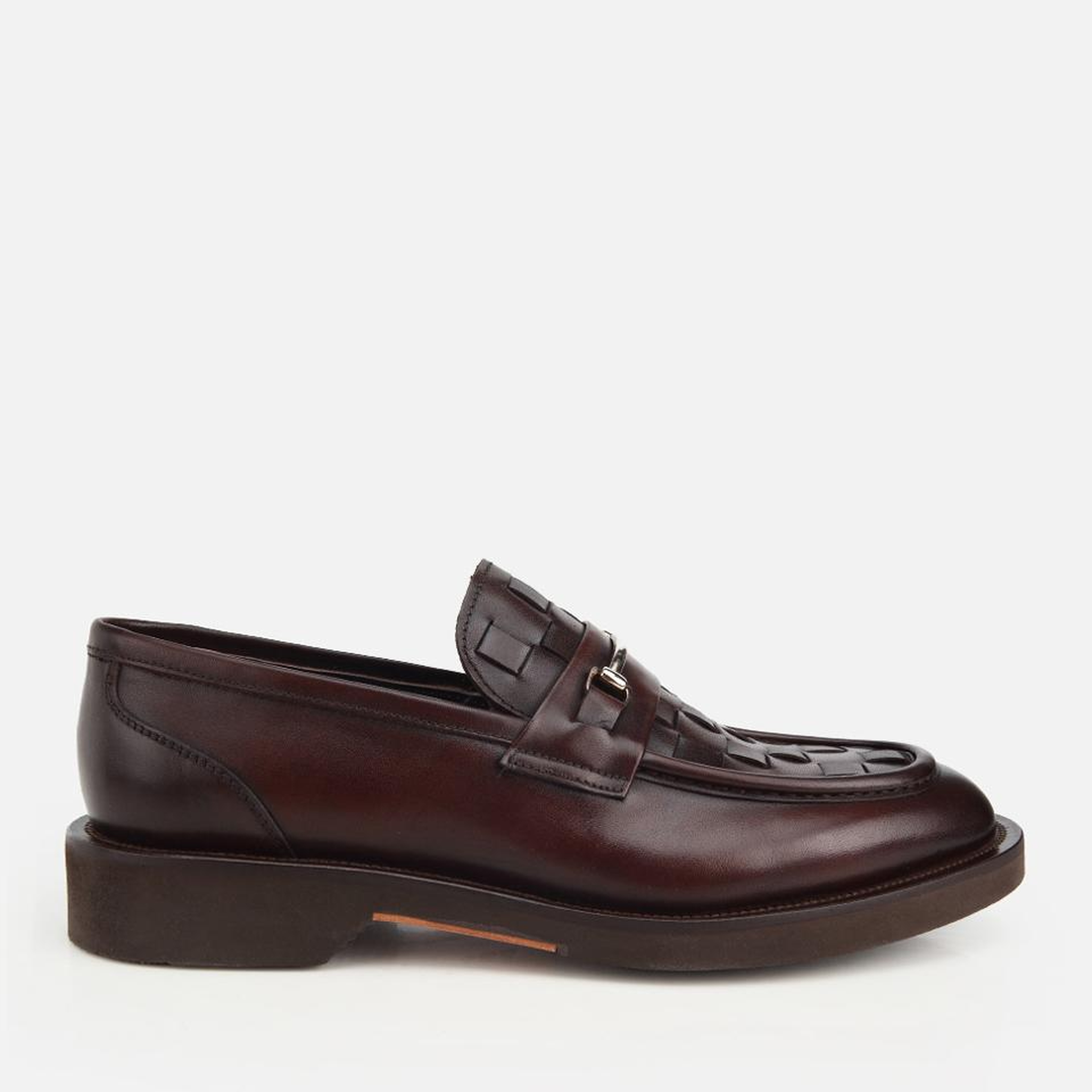 Erkek Deri Kahverengi Örme Metal Detaylı Klasik Loafer