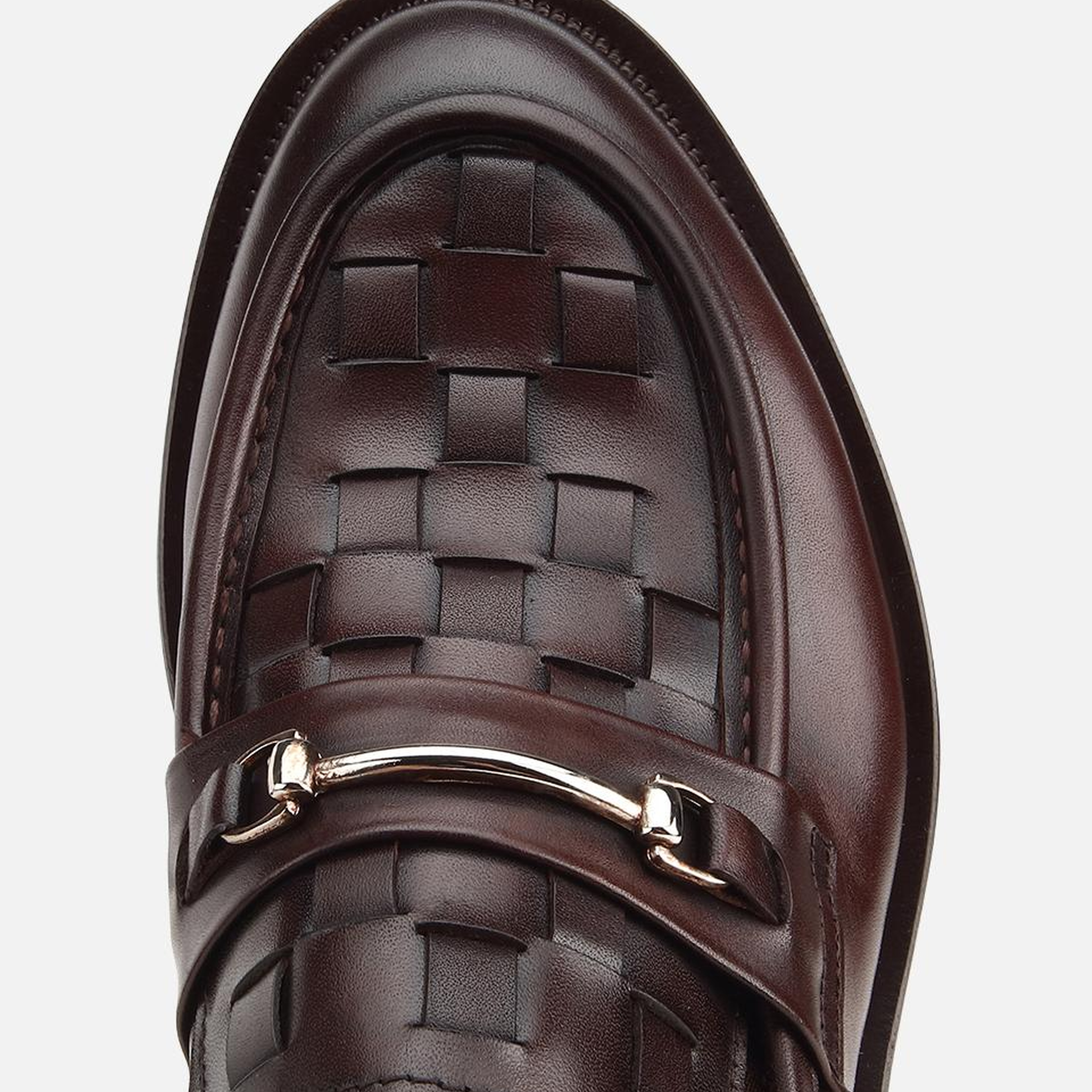 Erkek Deri Kahverengi Örme Metal Detaylı Klasik Loafer