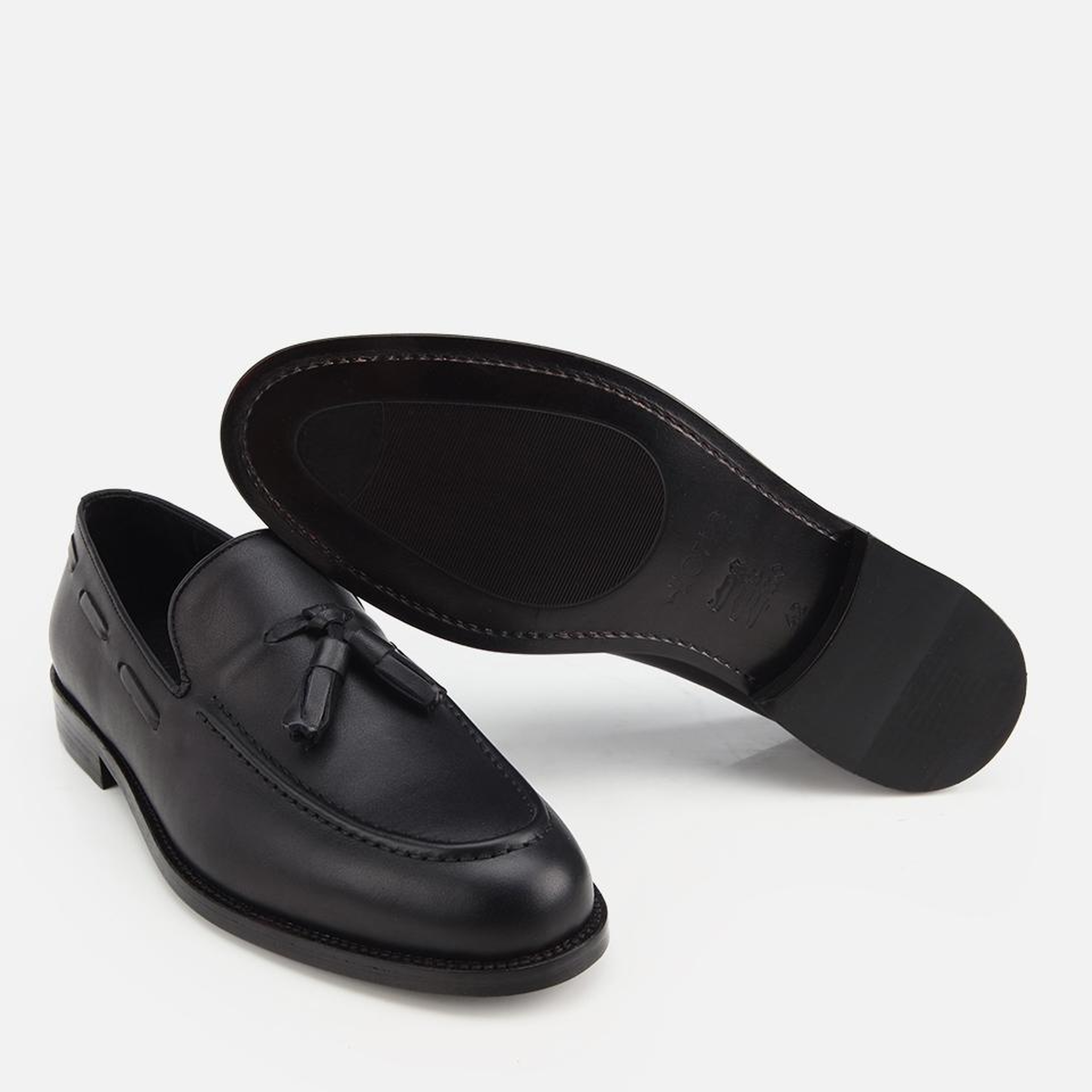 Erkek Deri Siyah Püskül Detaylı Klasik Loafer