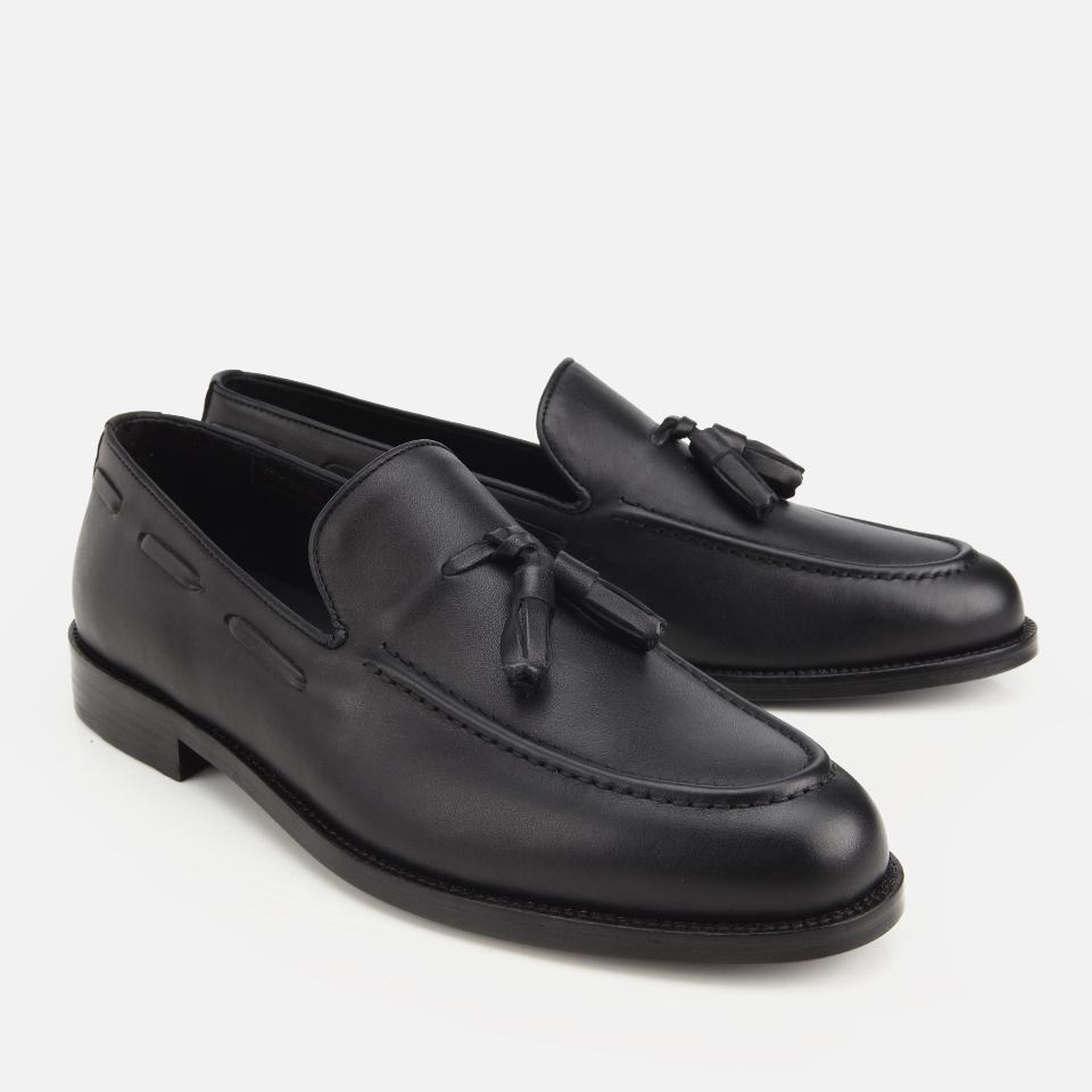 Erkek Deri Siyah Püskül Detaylı Klasik Loafer