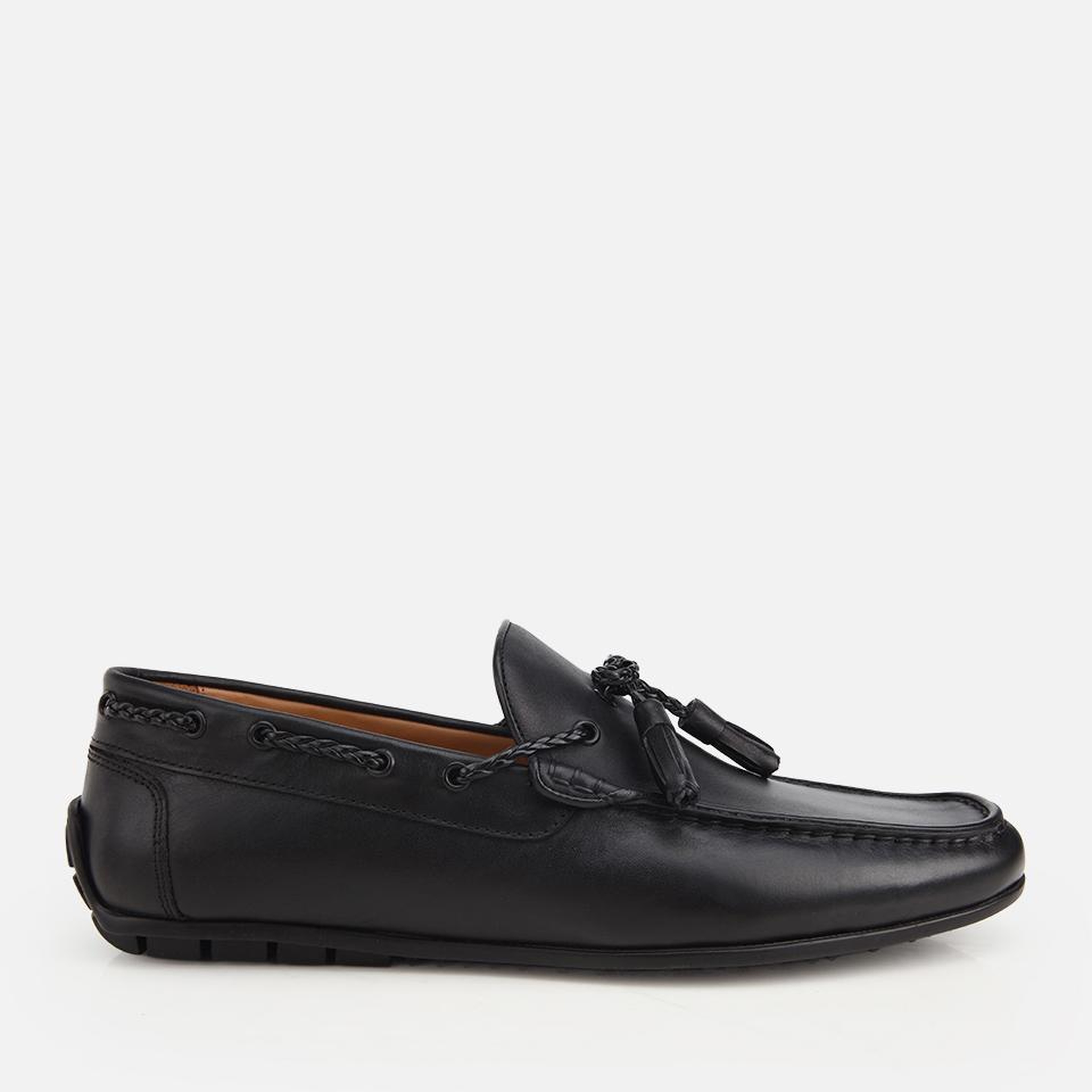 Erkek Deri Siyah Püskül Dikiş Detaylı Klasik Loafer